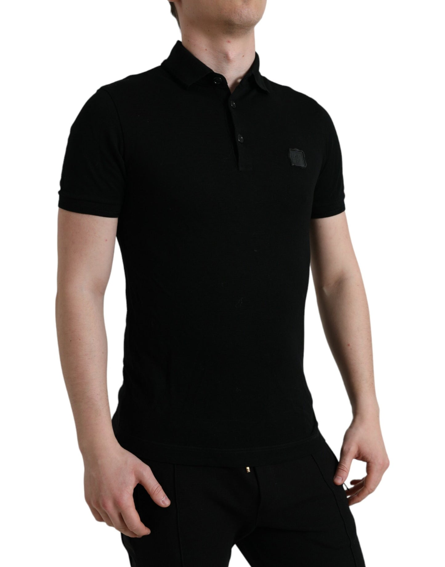 Dolce & Gabbana – Schwarzes, kurzärmliges T-Shirt mit Logo und Kragen