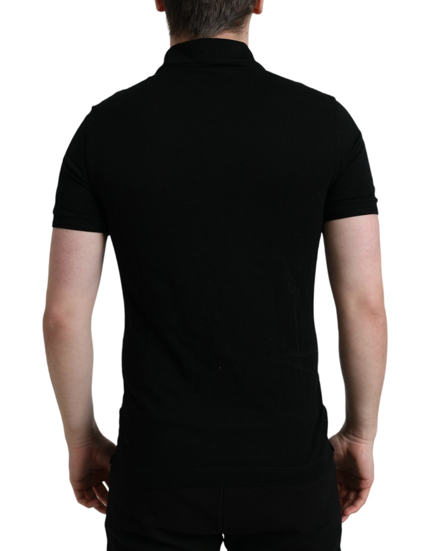 Dolce & Gabbana – Schwarzes, kurzärmliges T-Shirt mit Logo und Kragen