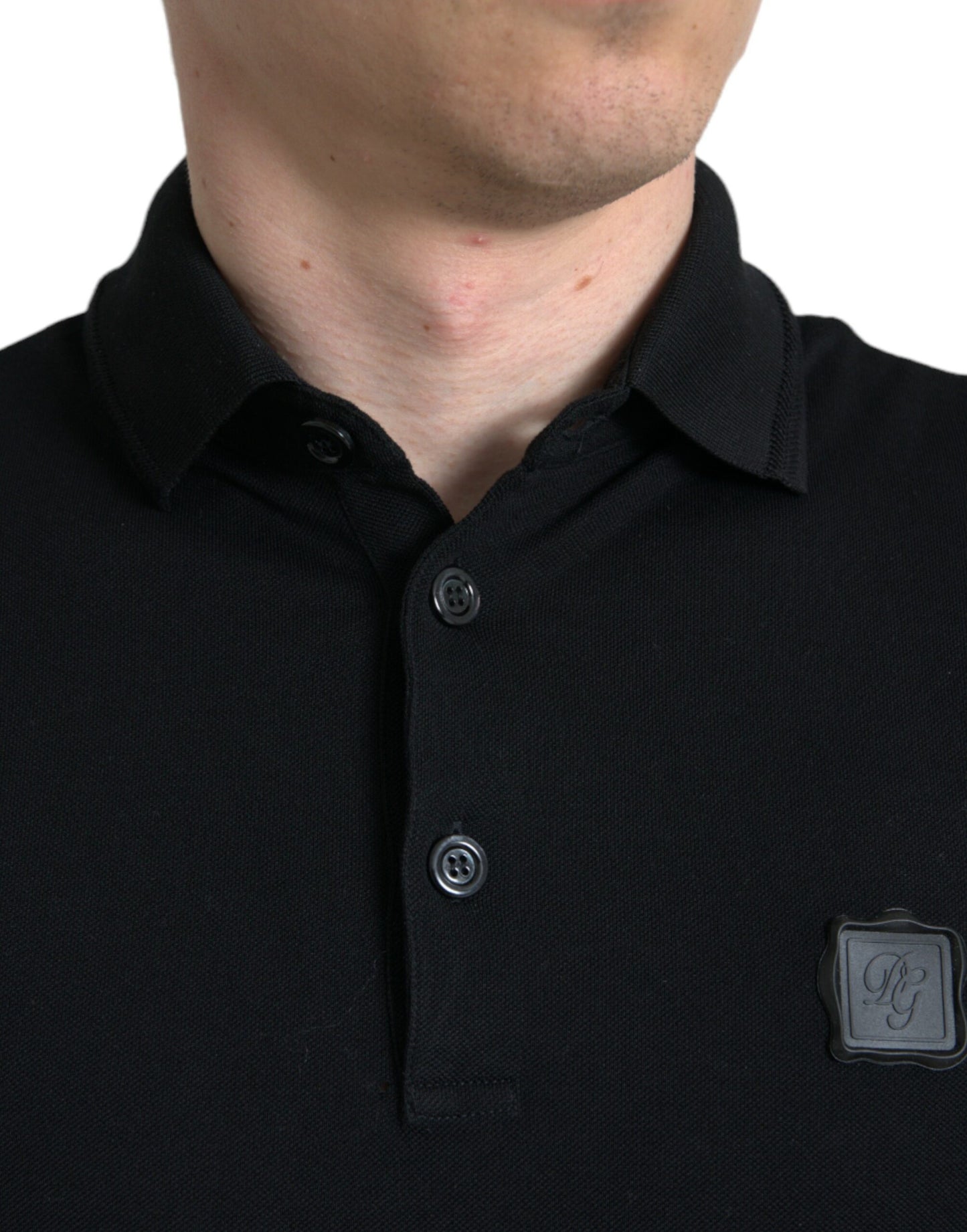 Dolce & Gabbana – Schwarzes, kurzärmliges T-Shirt mit Logo und Kragen