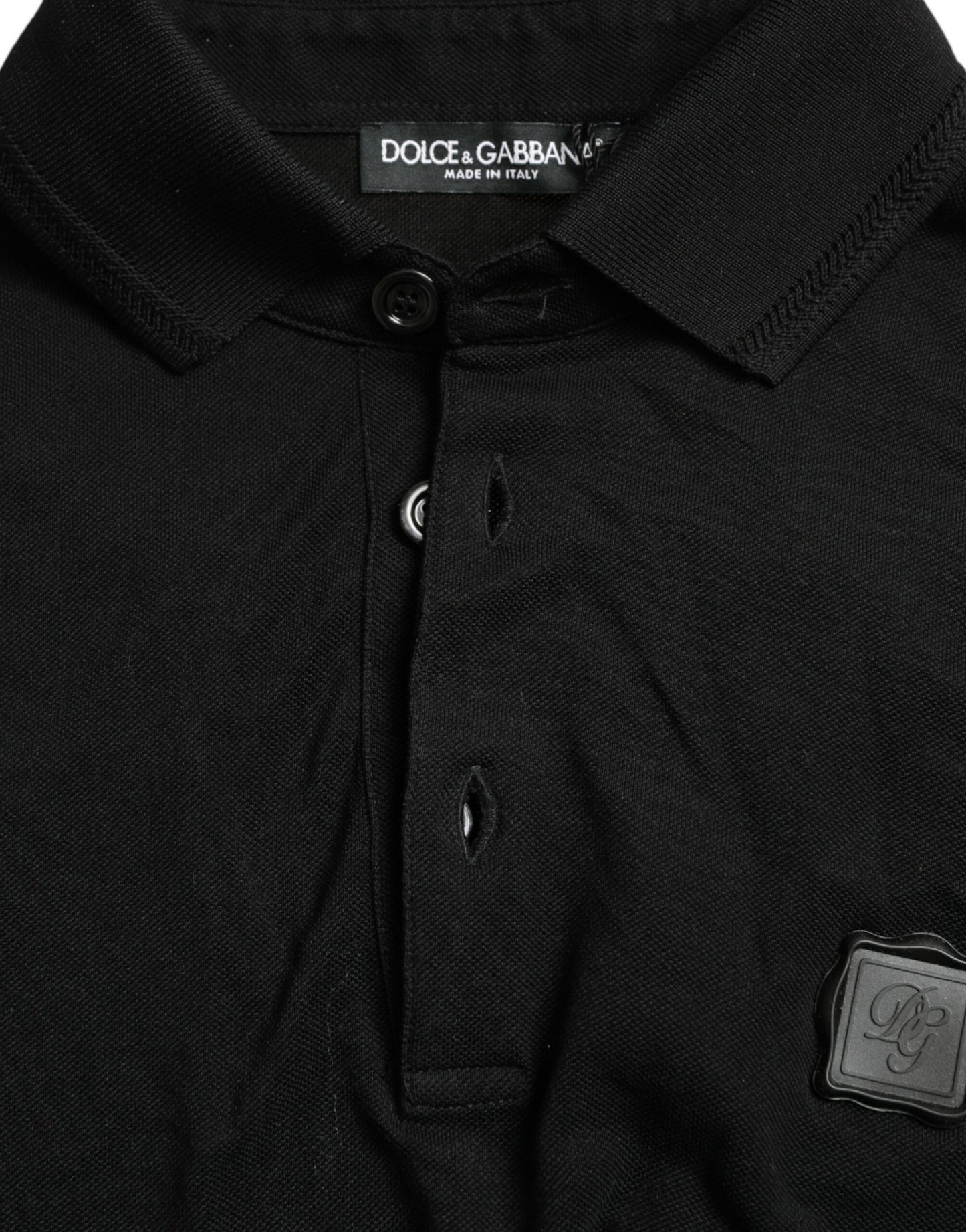 Dolce & Gabbana – Schwarzes, kurzärmliges T-Shirt mit Logo und Kragen