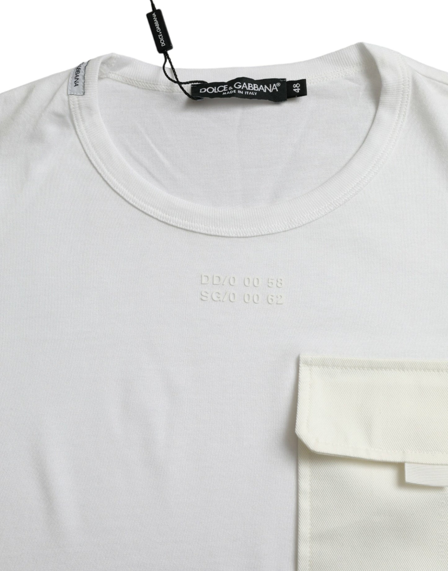 Dolce & Gabbana – Weißes T-Shirt mit kurzen Ärmeln aus Baumwolle mit Tasche