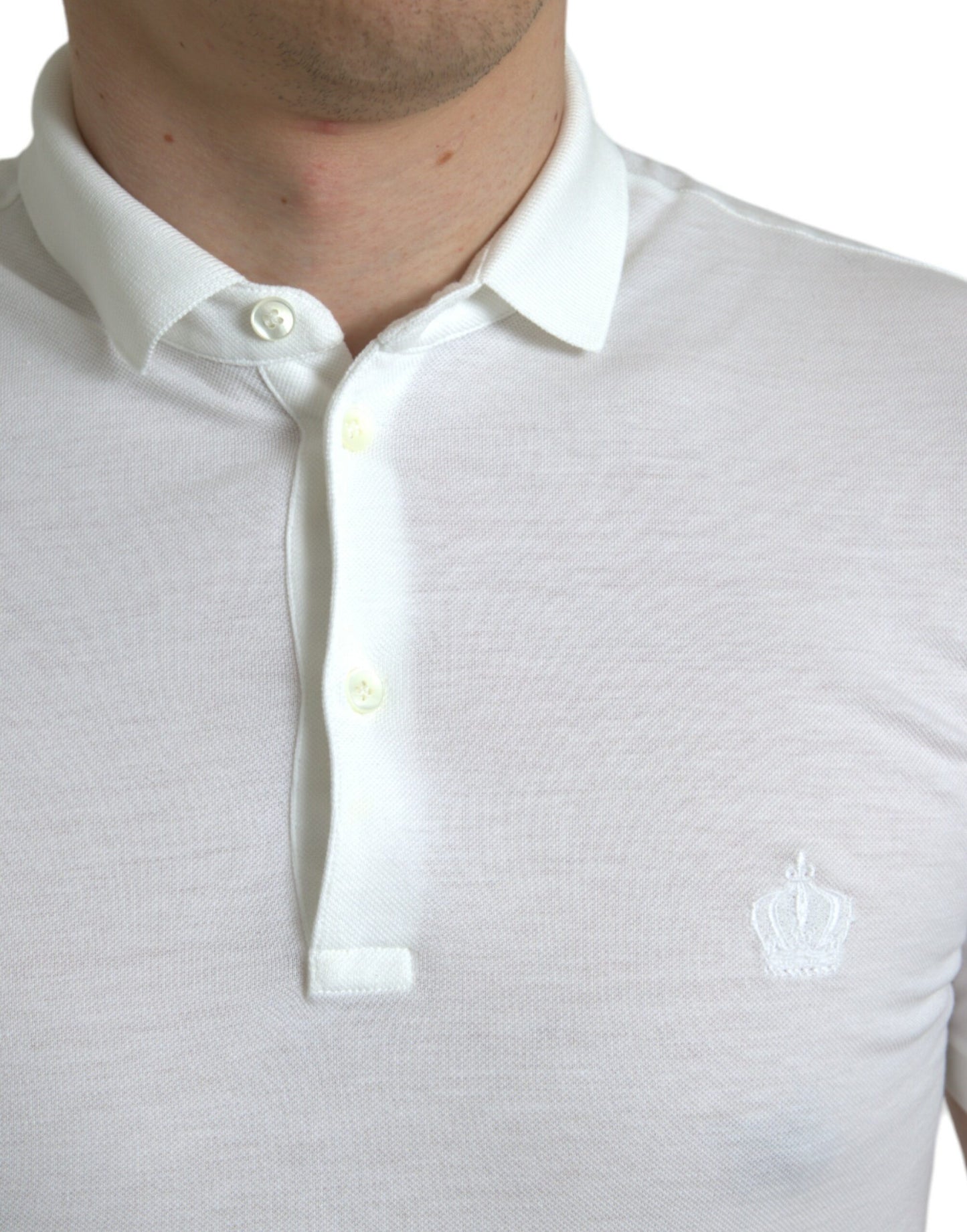 Dolce & Gabbana – Weißes, kurzärmliges T-Shirt mit Krone und Kragen