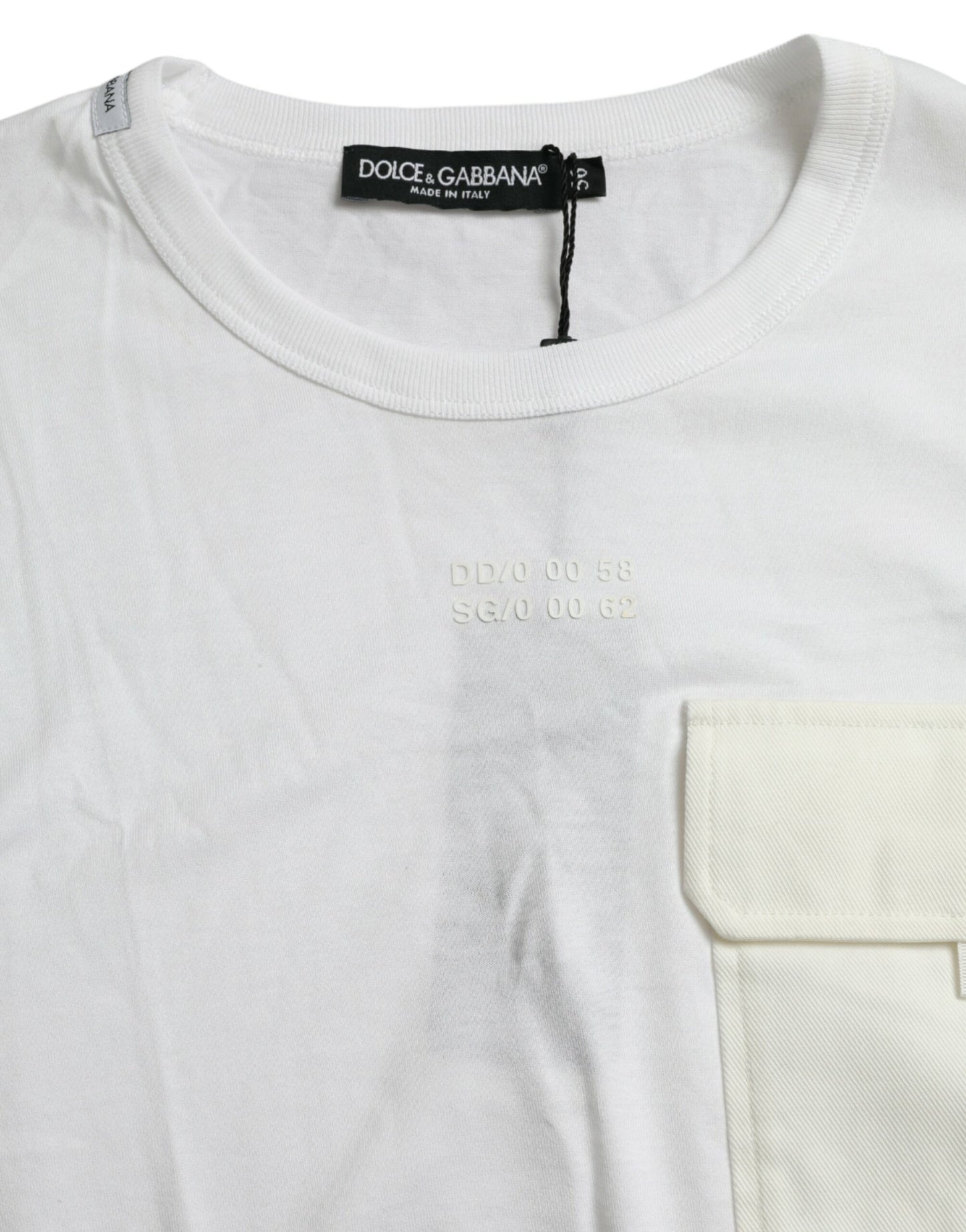 Dolce & Gabbana – Weißes T-Shirt mit kurzen Ärmeln aus Baumwolle mit Tasche