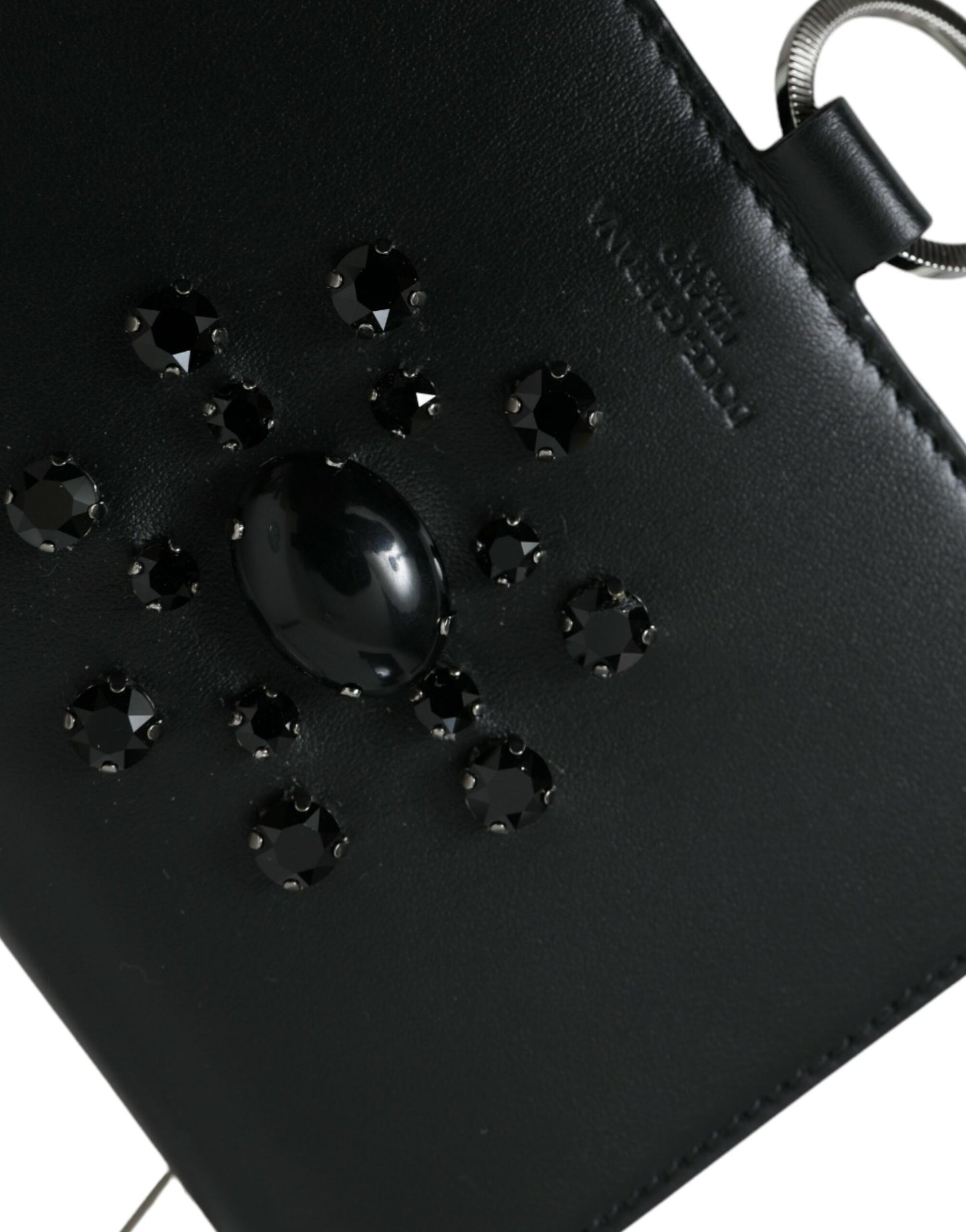 Dolce & Gabbana – Kartenetui aus schwarz-weißem Leder mit Kristallverzierung