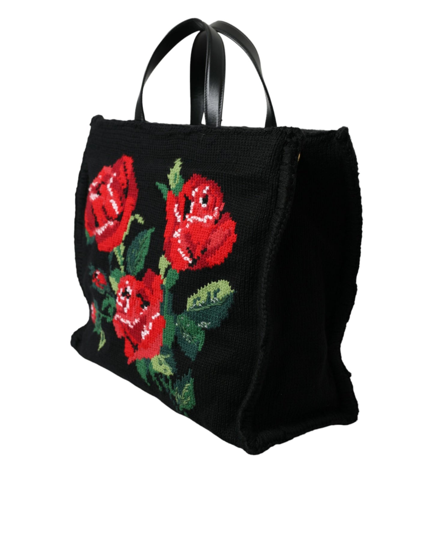 Dolce & Gabbana – Einkaufstasche aus schwarzem Kaschmir mit Rosenstickerei