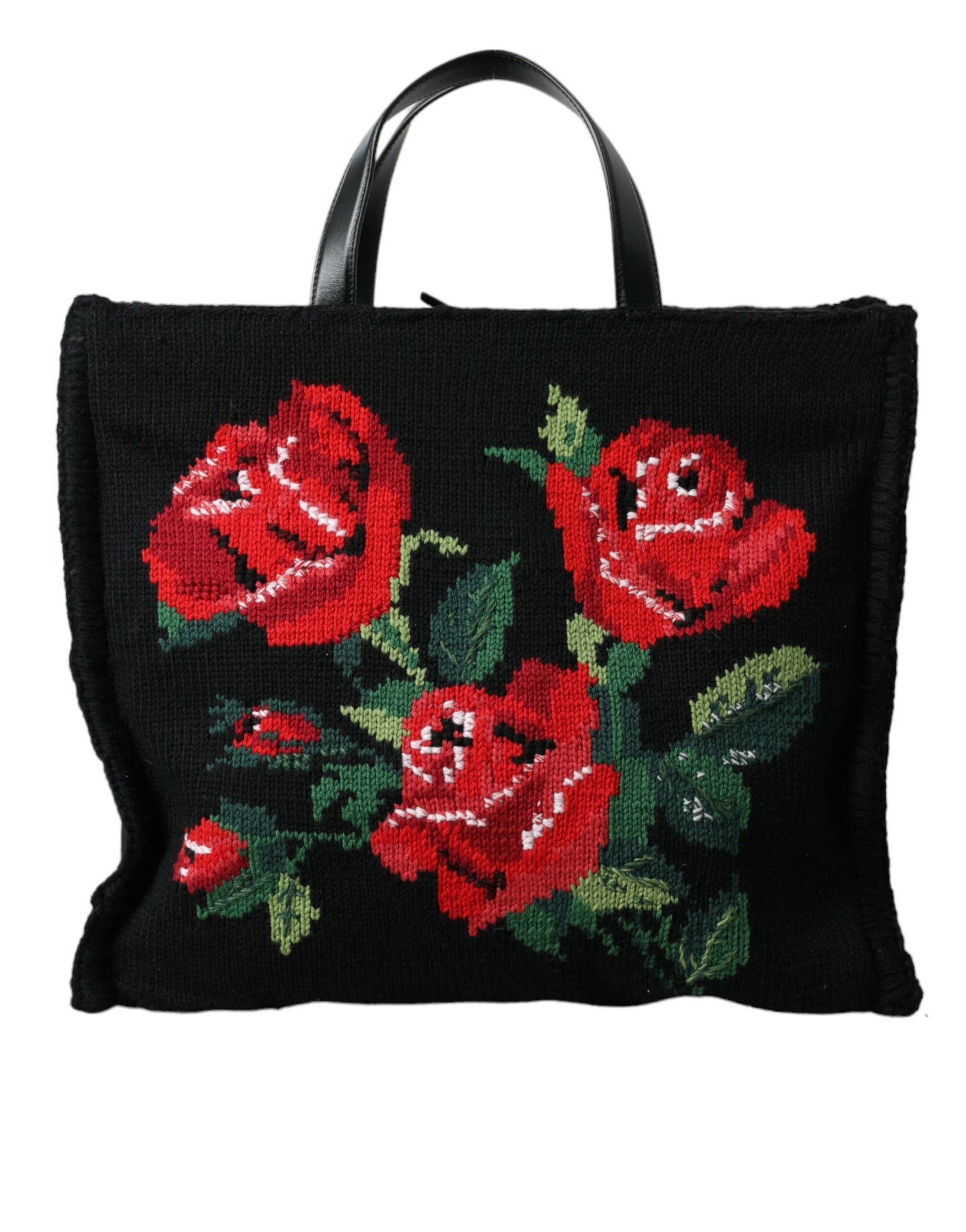 Dolce & Gabbana – Einkaufstasche aus schwarzem Kaschmir mit Rosenstickerei