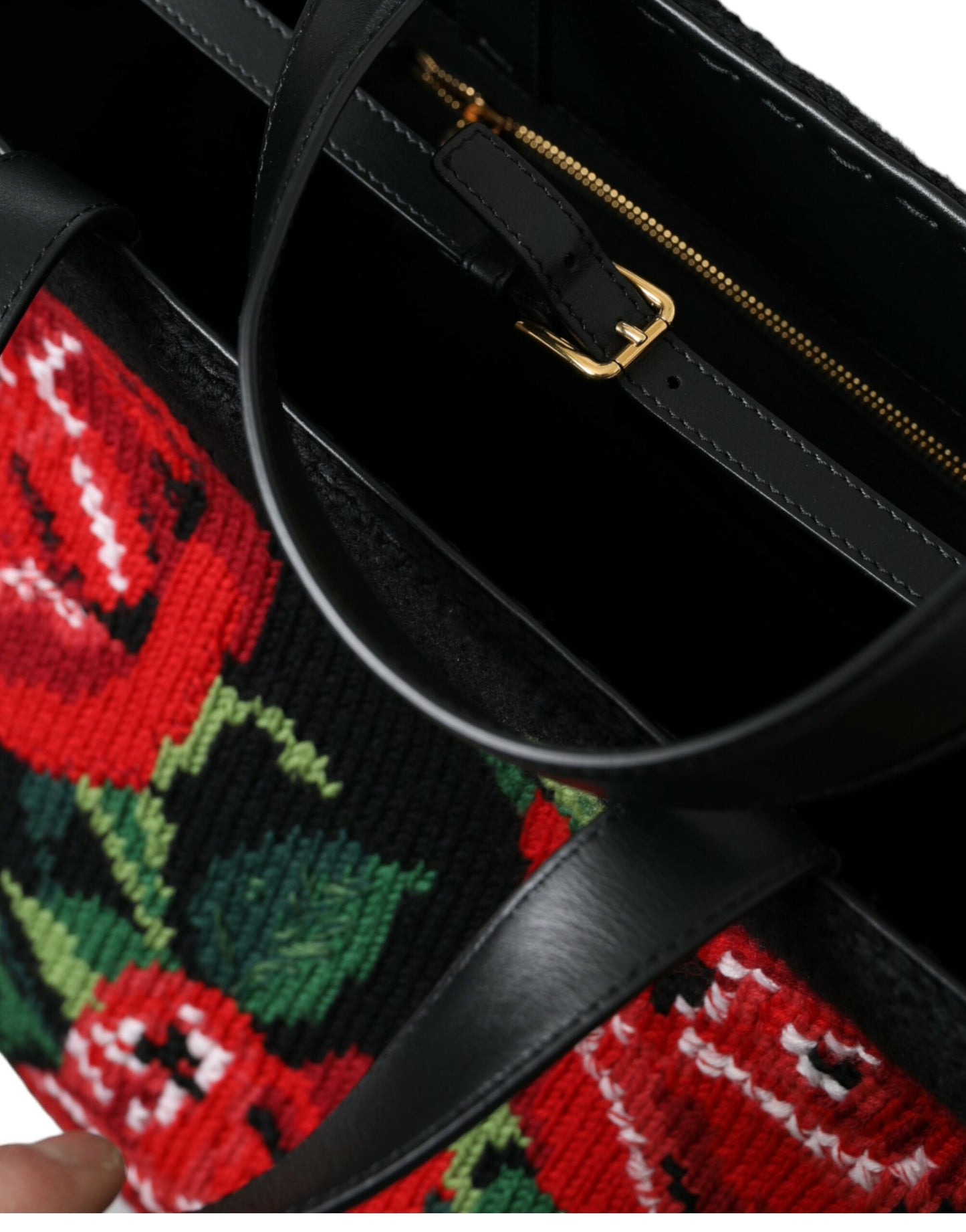 Dolce & Gabbana – Einkaufstasche aus schwarzem Kaschmir mit Rosenstickerei