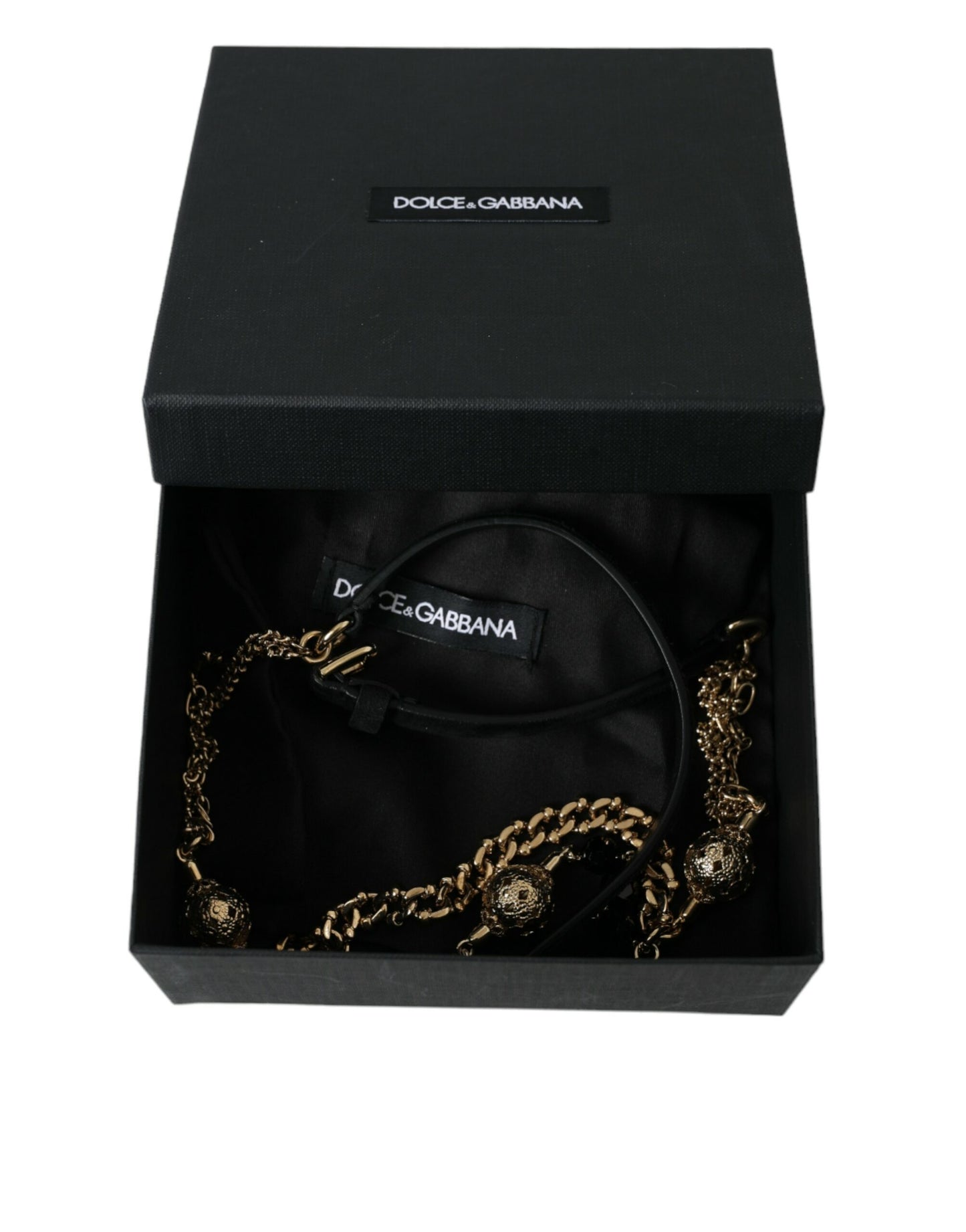 Dolce & Gabbana – Taillengürtel aus schwarzem Wildleder mit goldener Kette und Kristallen