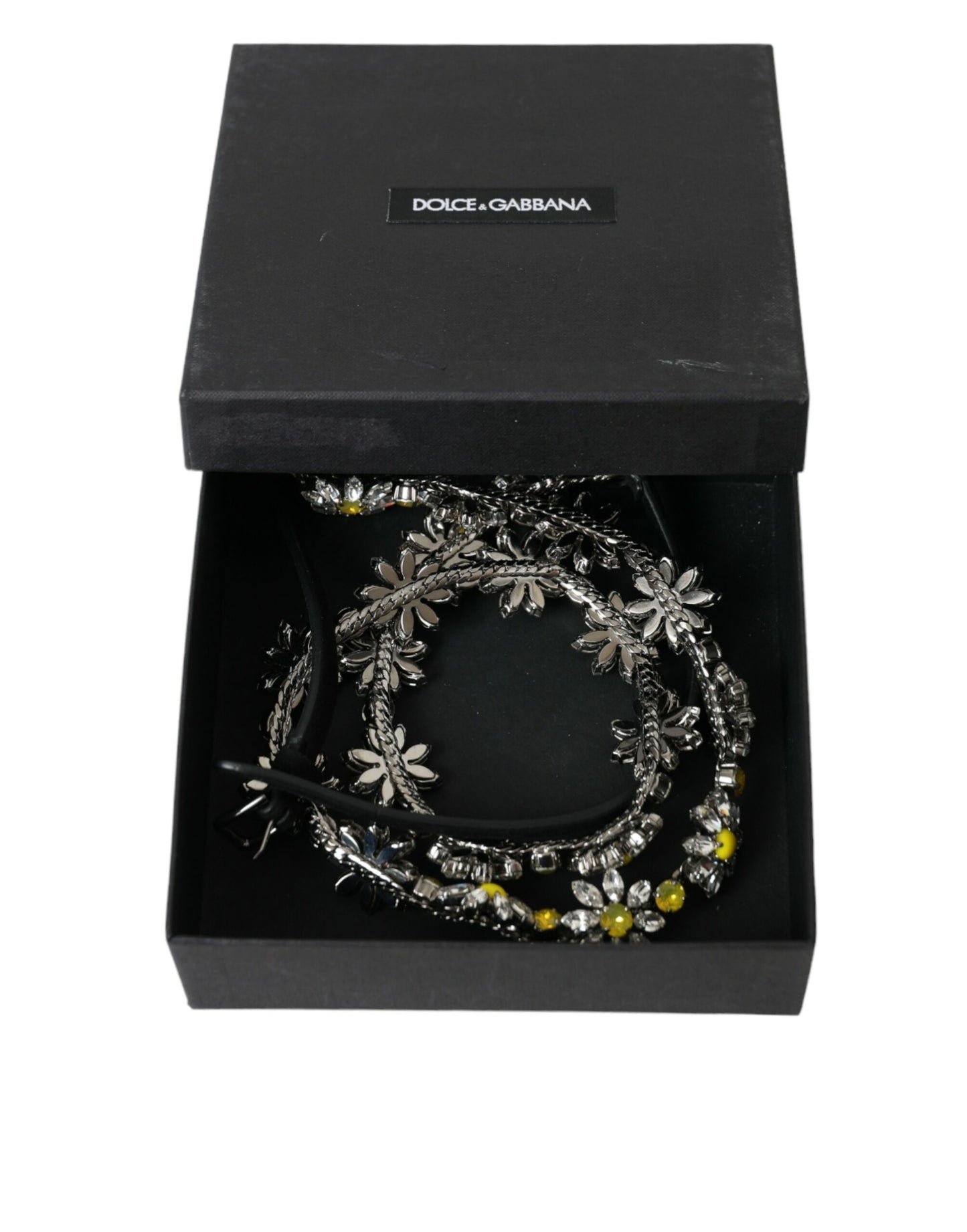 Dolce & Gabbana – Schwarzer Dauphine-Hüftgürtel mit Gänseblümchen-Kristallen