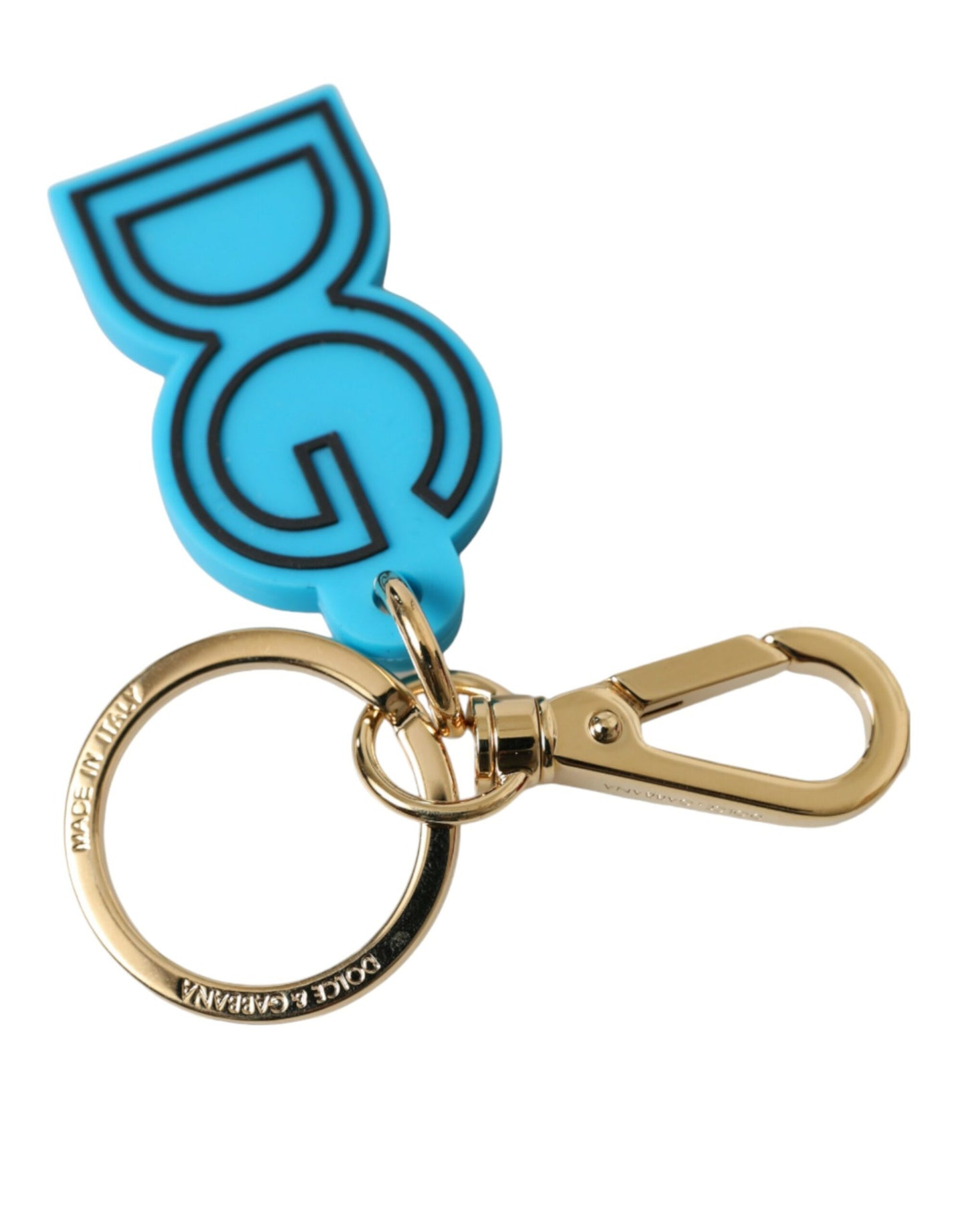Dolce & Gabbana Schlüsselanhänger mit DG-Logo, blau, Gummi, goldfarben, Metall