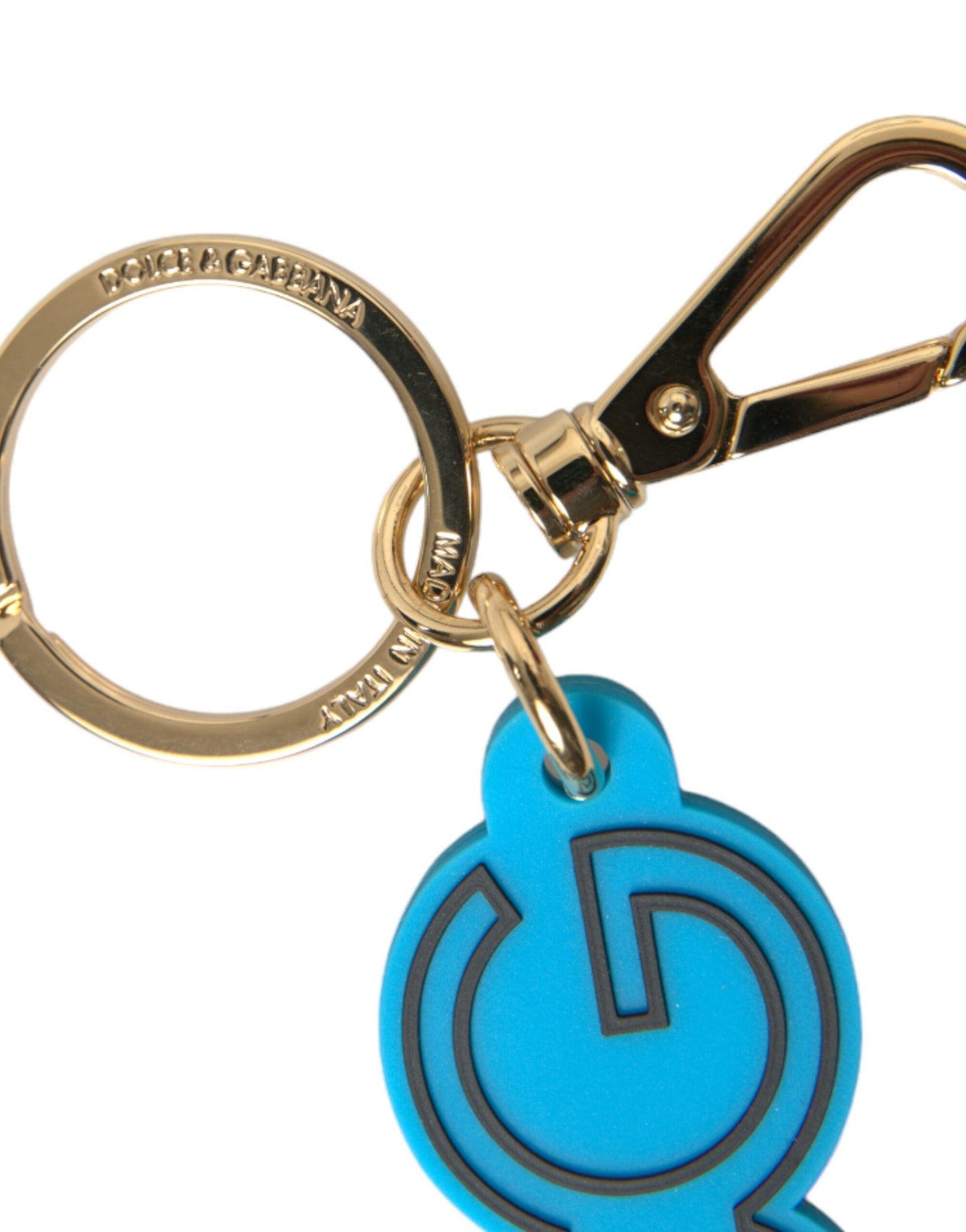 Dolce & Gabbana Schlüsselanhänger mit DG-Logo, blau, Gummi, goldfarben, Metall