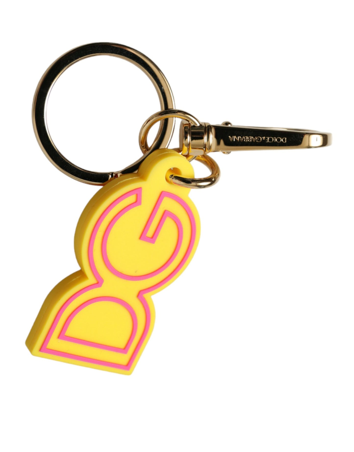 Dolce & Gabbana Schlüsselanhänger mit DG-Logo, gelb, Gummi, goldfarben, Metall
