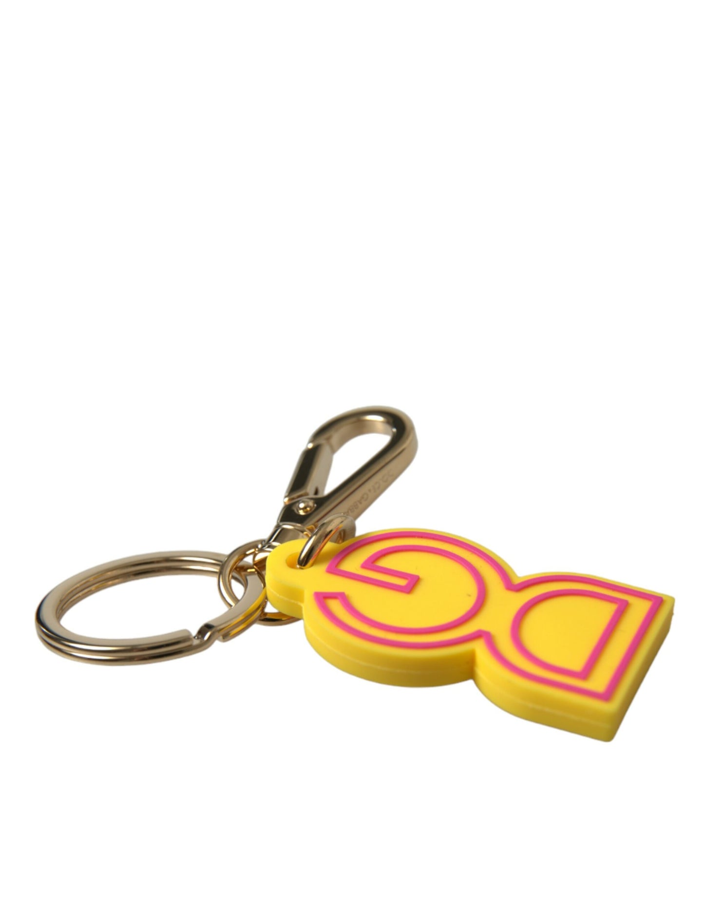 Dolce & Gabbana Schlüsselanhänger mit DG-Logo, gelb, Gummi, goldfarben, Metall