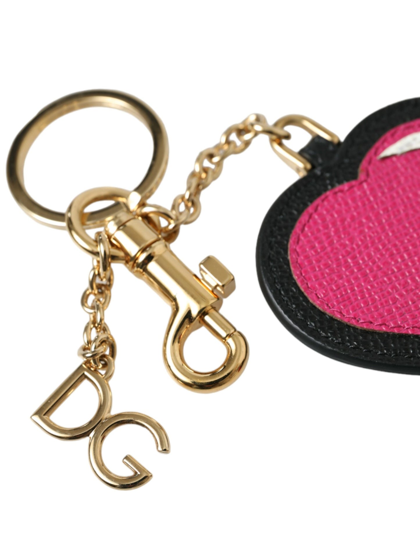 Dolce & Gabbana Schlüsselanhänger aus rosa schwarzem Herzleder in Goldton aus Messing