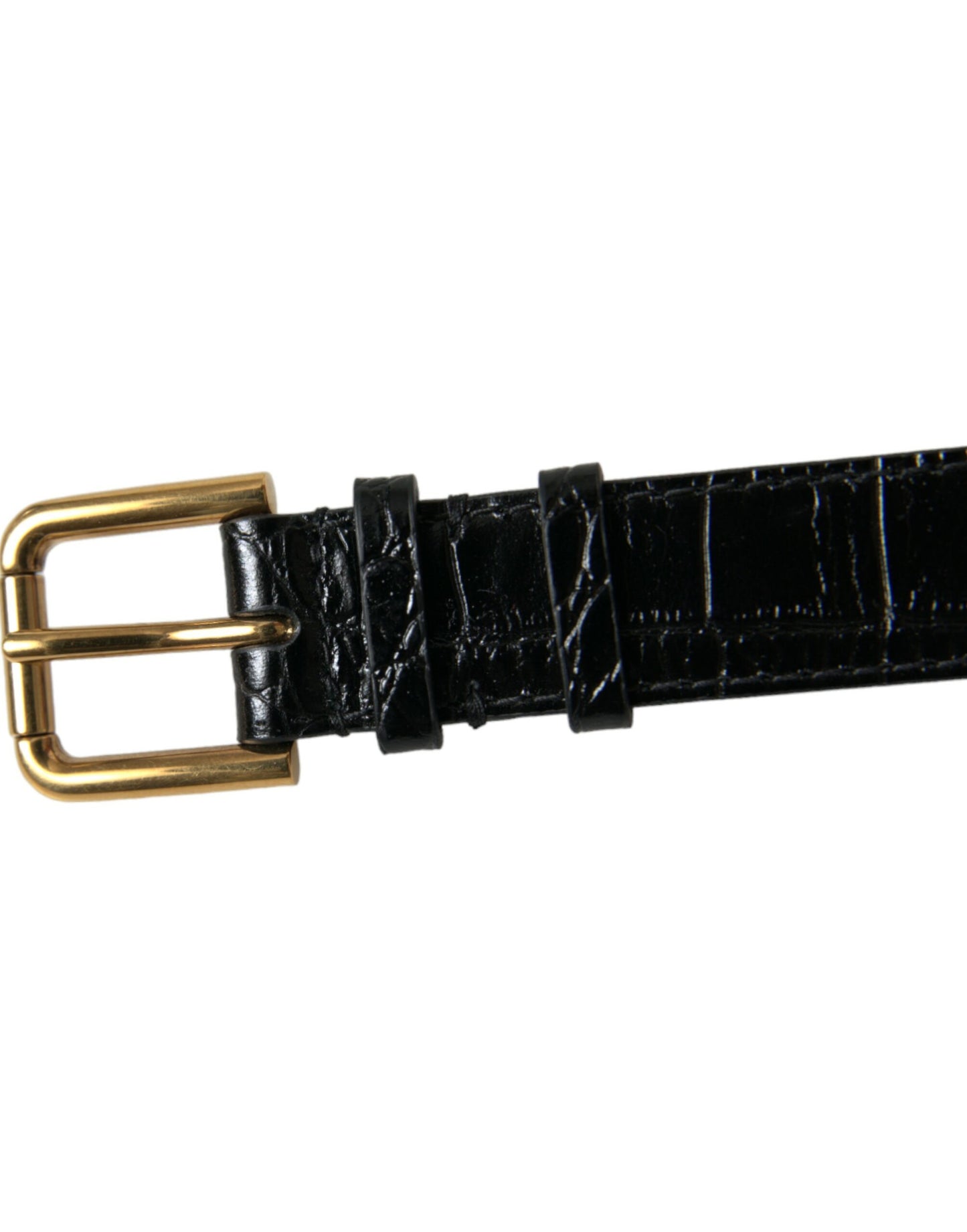 Dolce & Gabbana Black Textured Leather Gold Tone Metal Buckle Bracelet
