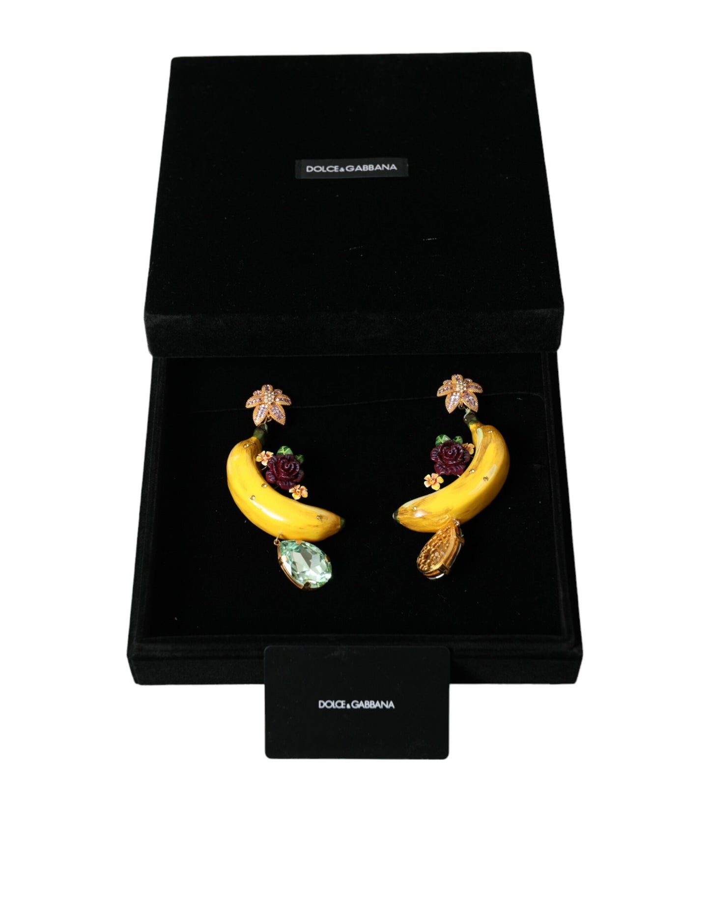 Dolce & Gabbana – Ohrclips aus goldenem Messing mit Kristallen in Bananenform