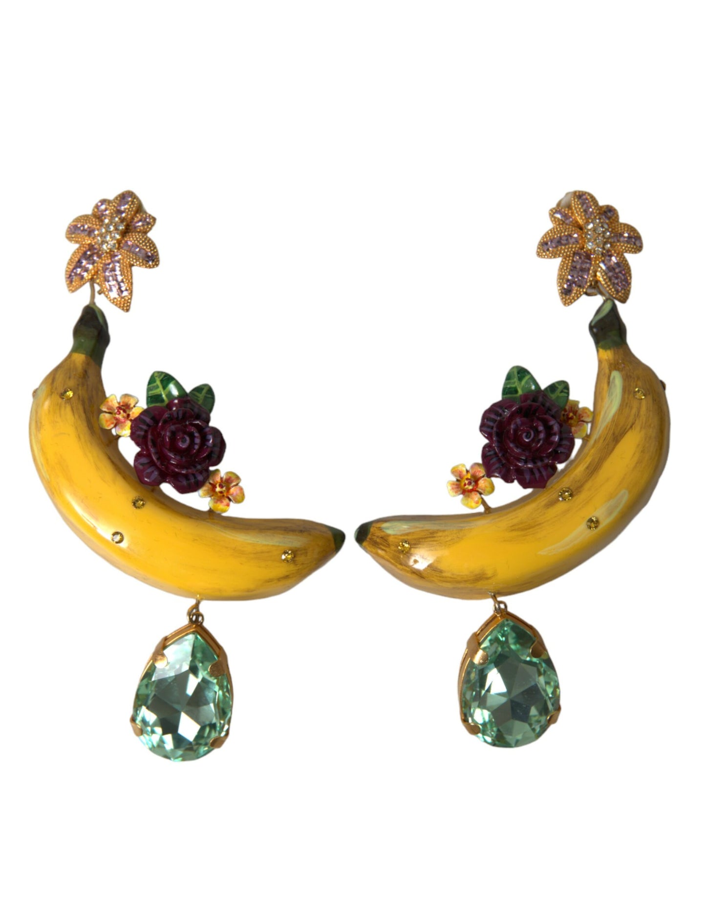 Dolce & Gabbana – Ohrclips aus goldenem Messing mit Kristallen in Bananenform