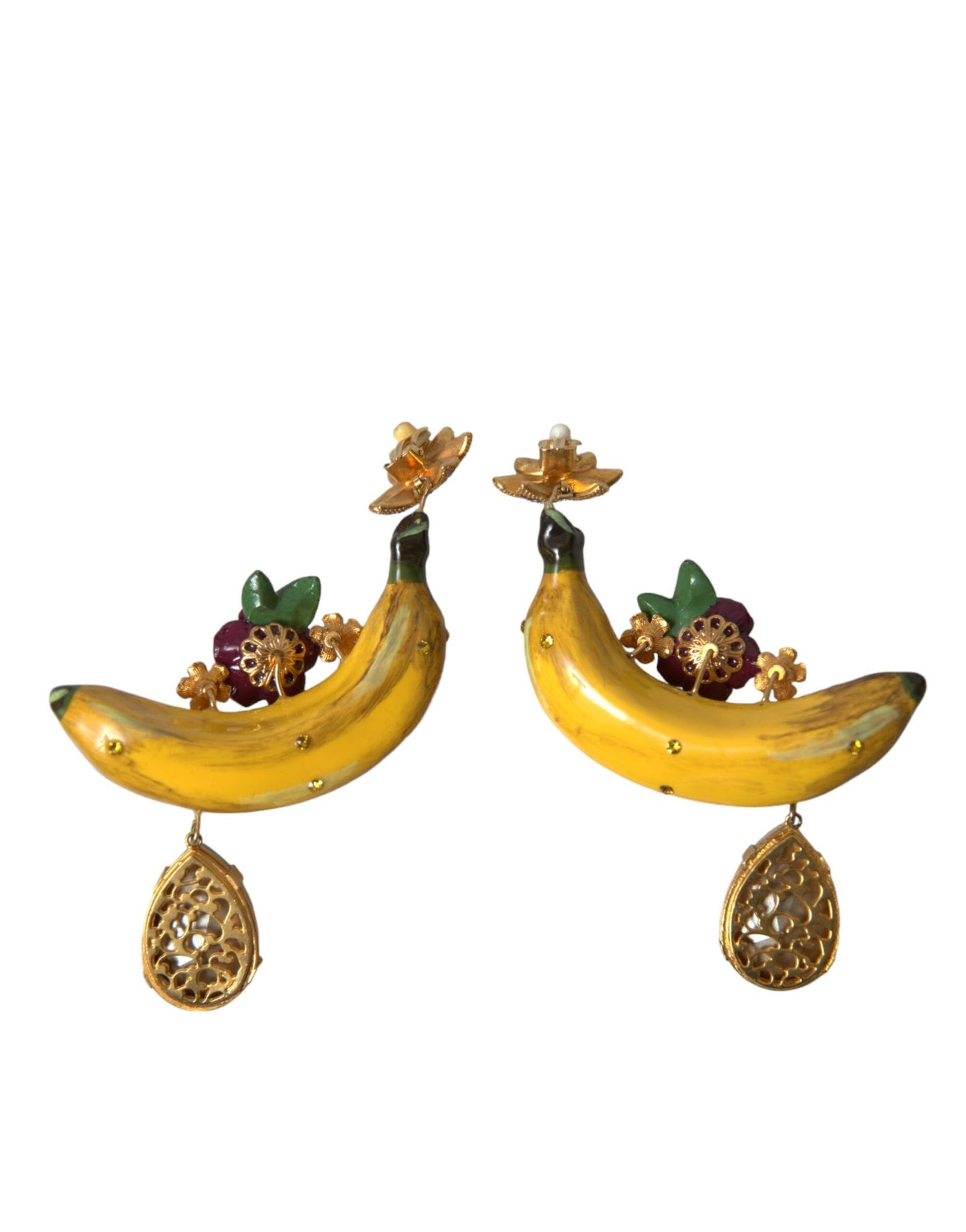 Dolce & Gabbana – Ohrclips aus goldenem Messing mit Kristallen in Bananenform