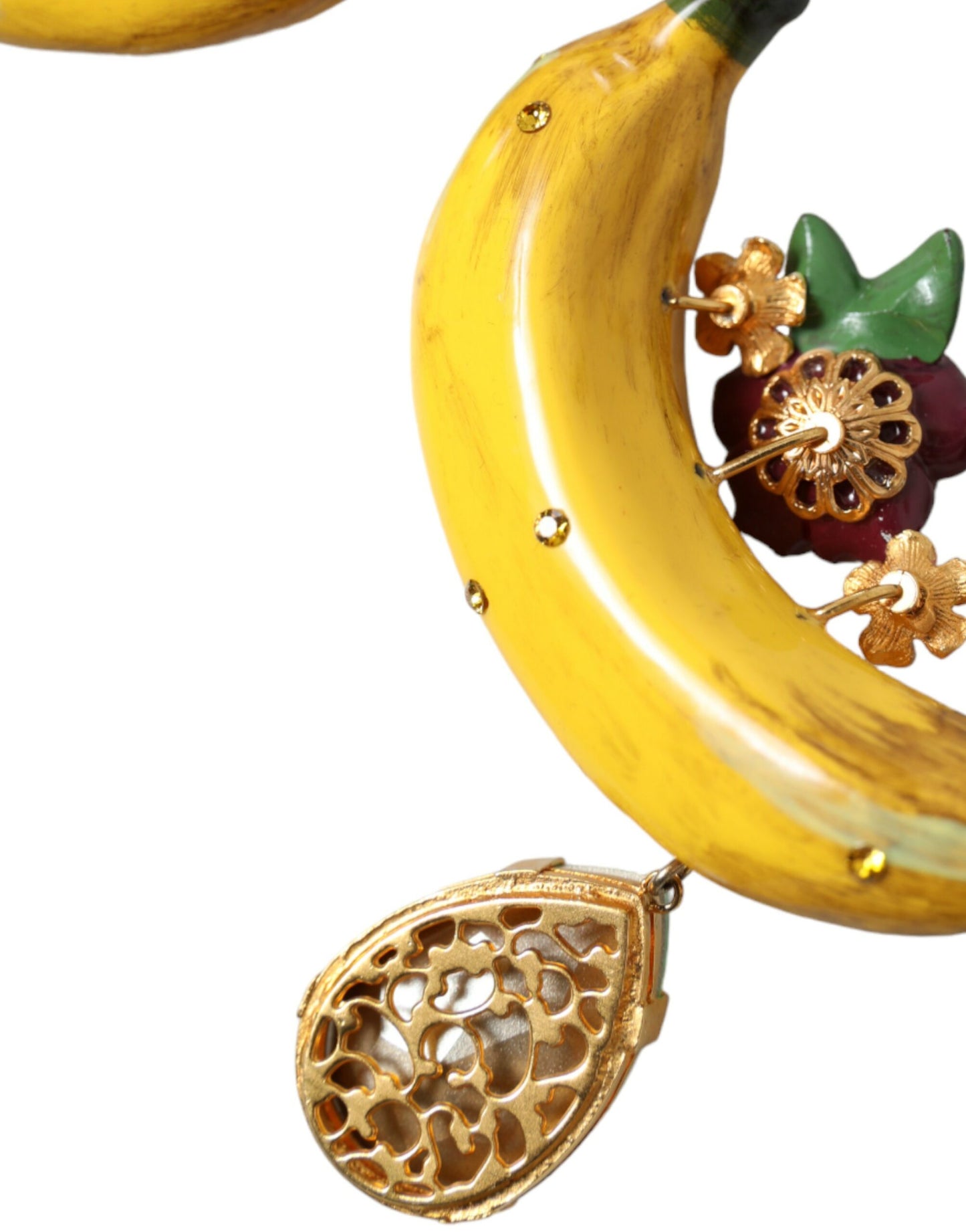 Dolce & Gabbana – Ohrclips aus goldenem Messing mit Kristallen in Bananenform