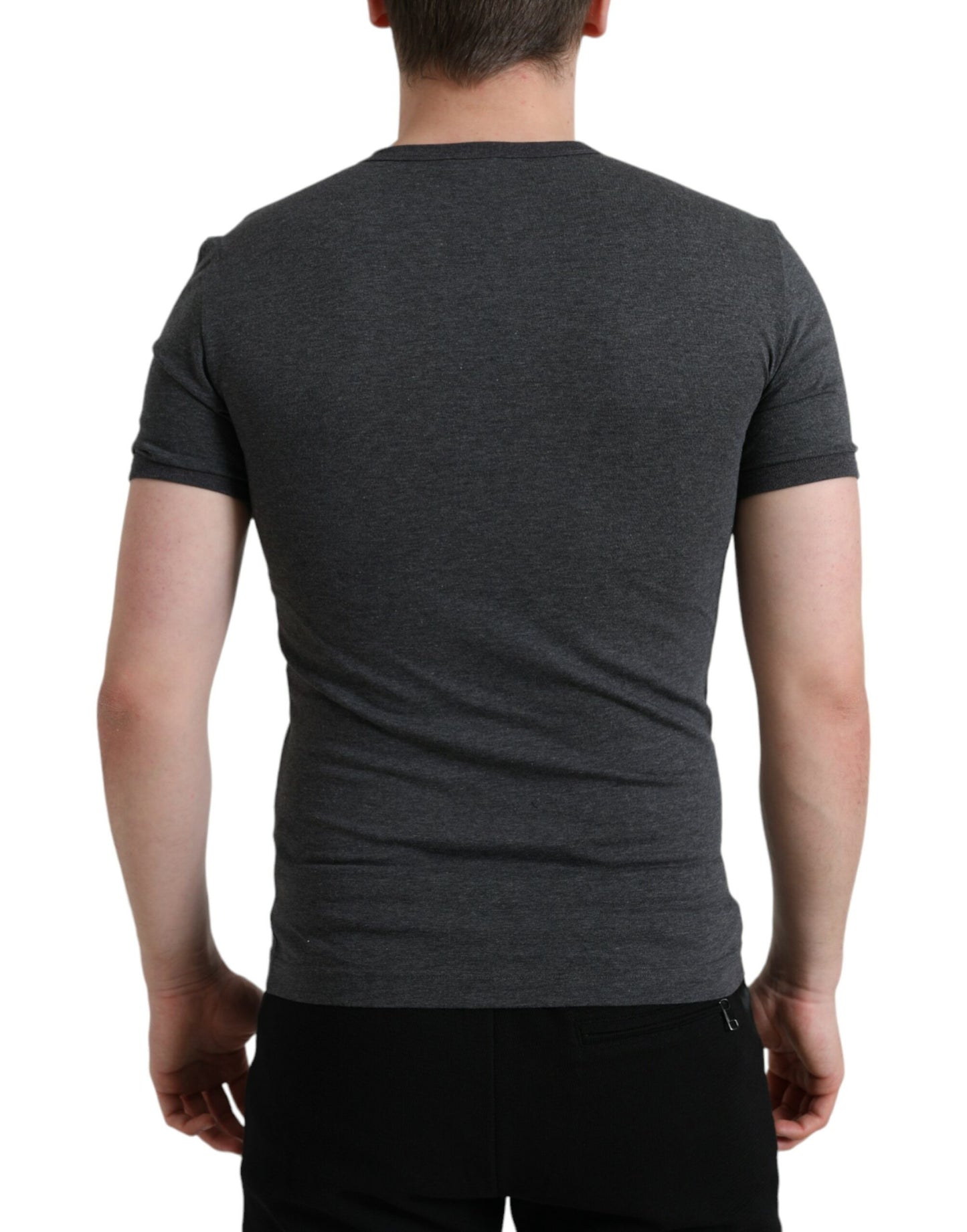 Dolce & Gabbana Dunkelgraues Baumwoll-T-Shirt mit Rundhalsausschnitt