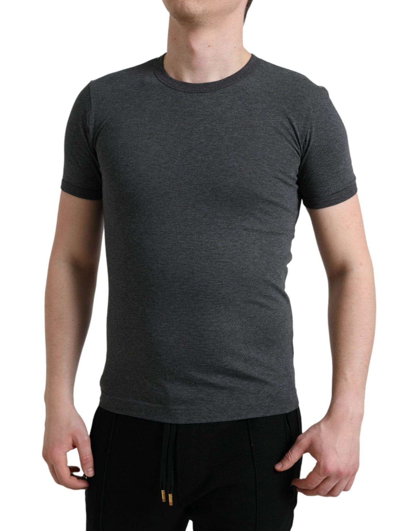 Dolce & Gabbana Dunkelgraues Baumwoll-T-Shirt mit Rundhalsausschnitt
