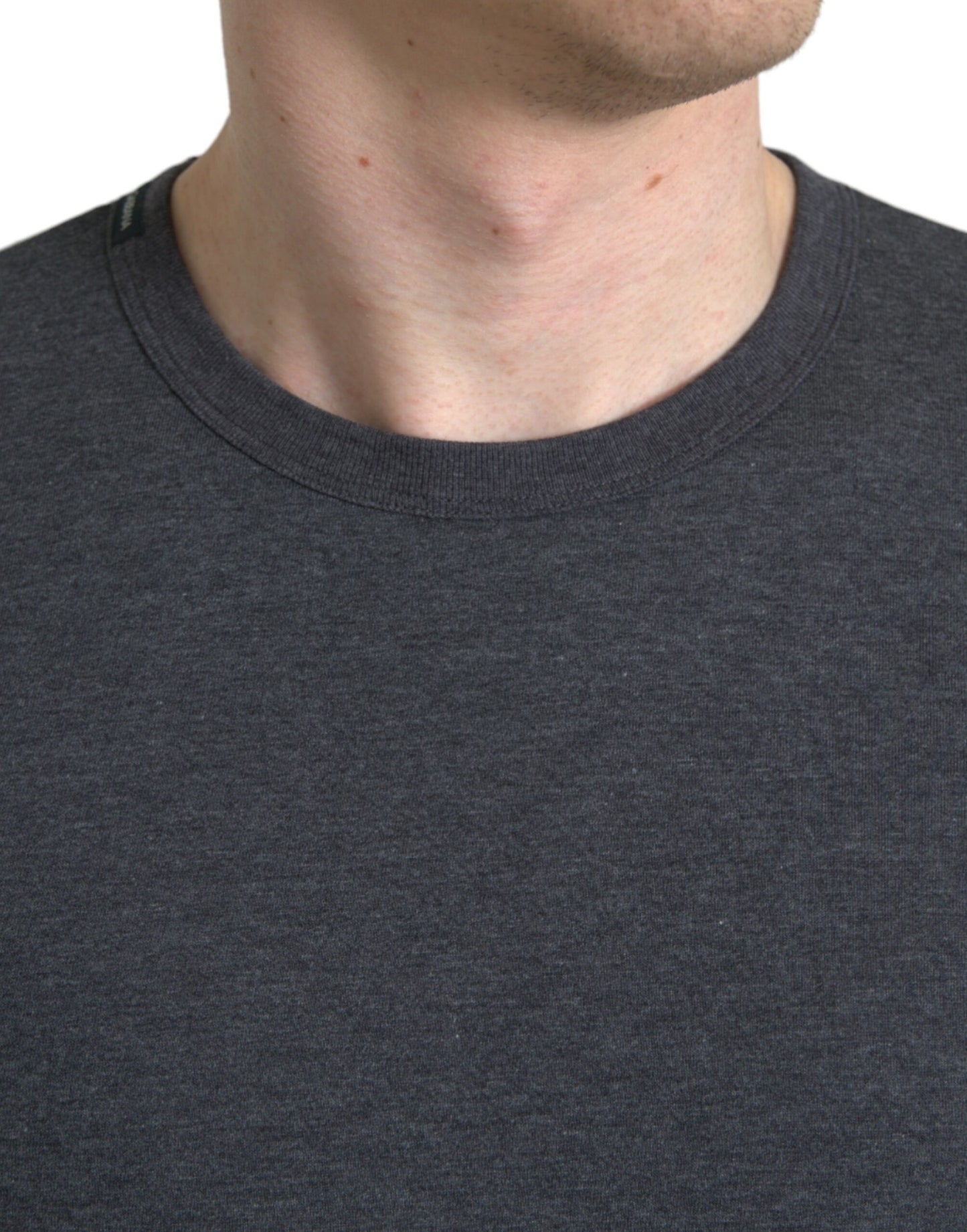 Dolce & Gabbana Dunkelgraues Baumwoll-T-Shirt mit Rundhalsausschnitt