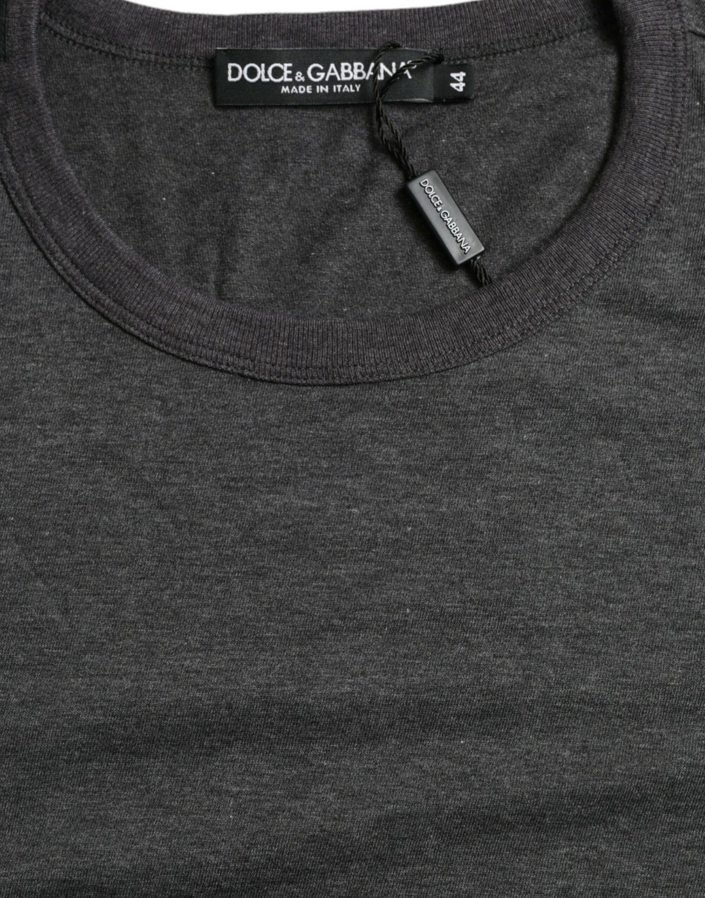 Dolce & Gabbana Dunkelgraues Baumwoll-T-Shirt mit Rundhalsausschnitt