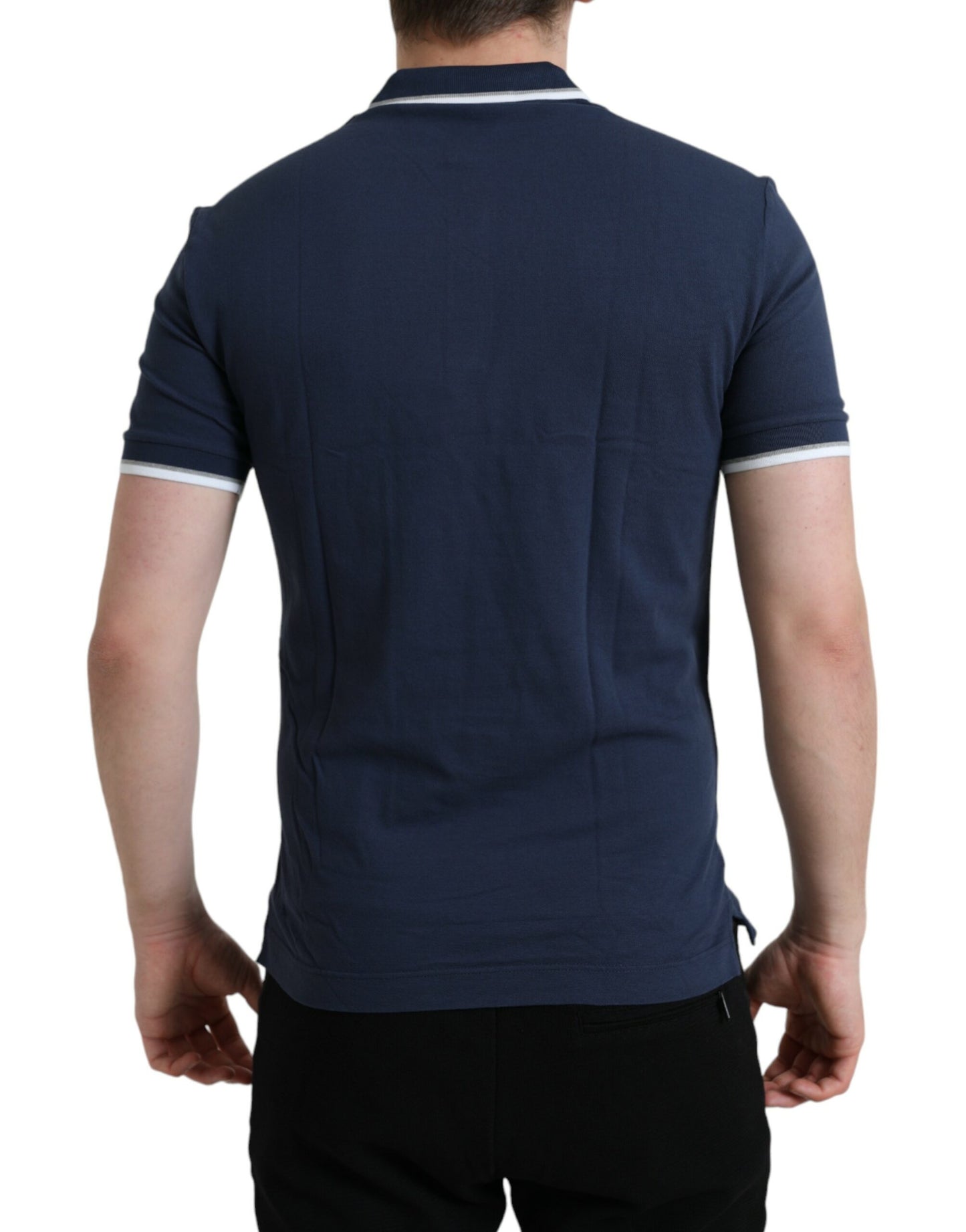 Dolce & Gabbana – Blaues Poloshirt aus Baumwolle mit Kronenaufnäher und Kragen für Herren