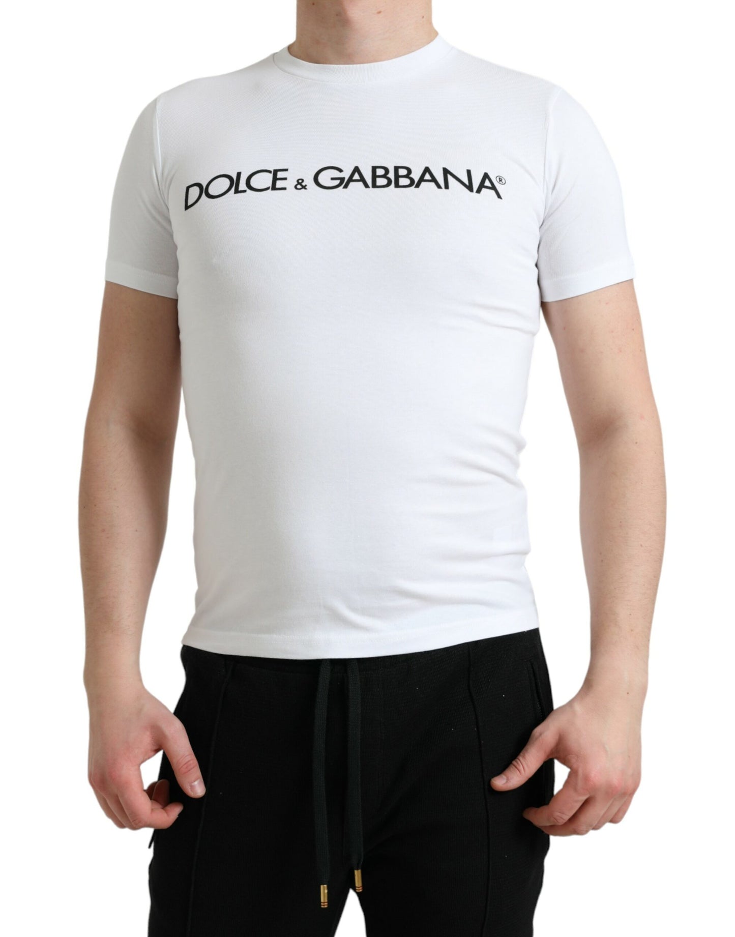 Dolce & Gabbana – Weißes Baumwoll-T-Shirt mit Rundhalsausschnitt und Logo-Print