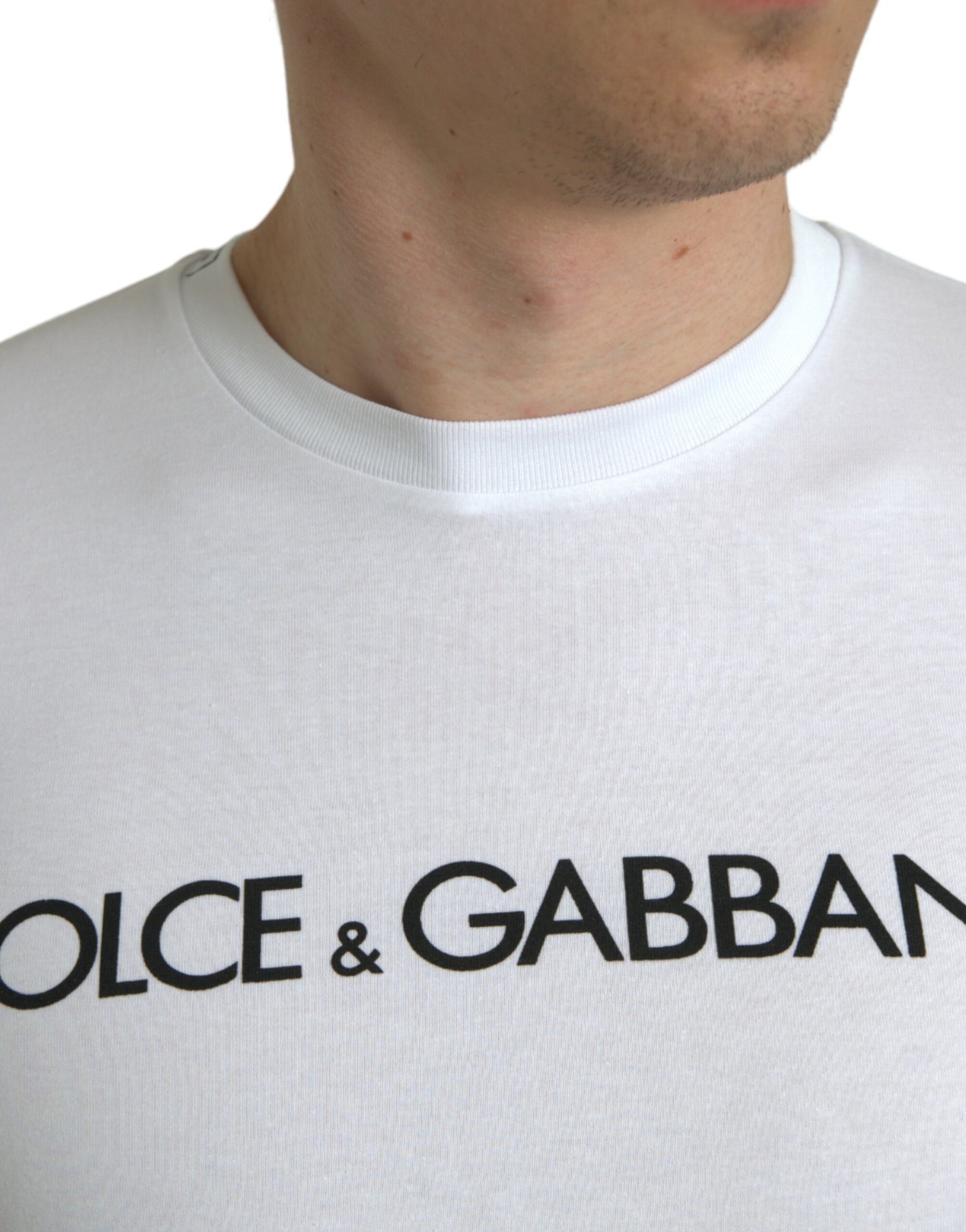 Dolce & Gabbana – Weißes Baumwoll-T-Shirt mit Rundhalsausschnitt und Logo-Print