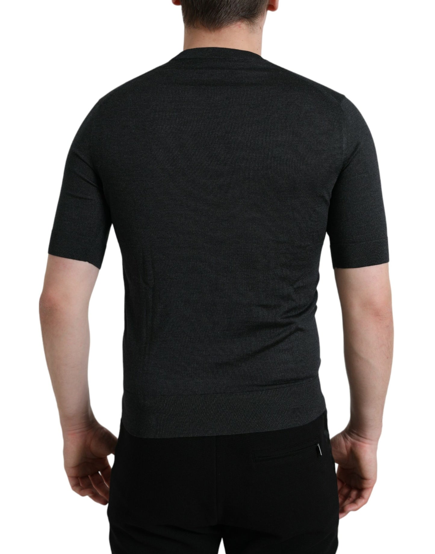 Dolce & Gabbana – Dunkelgraues T-Shirt mit Rundhalsausschnitt und kurzen Ärmeln