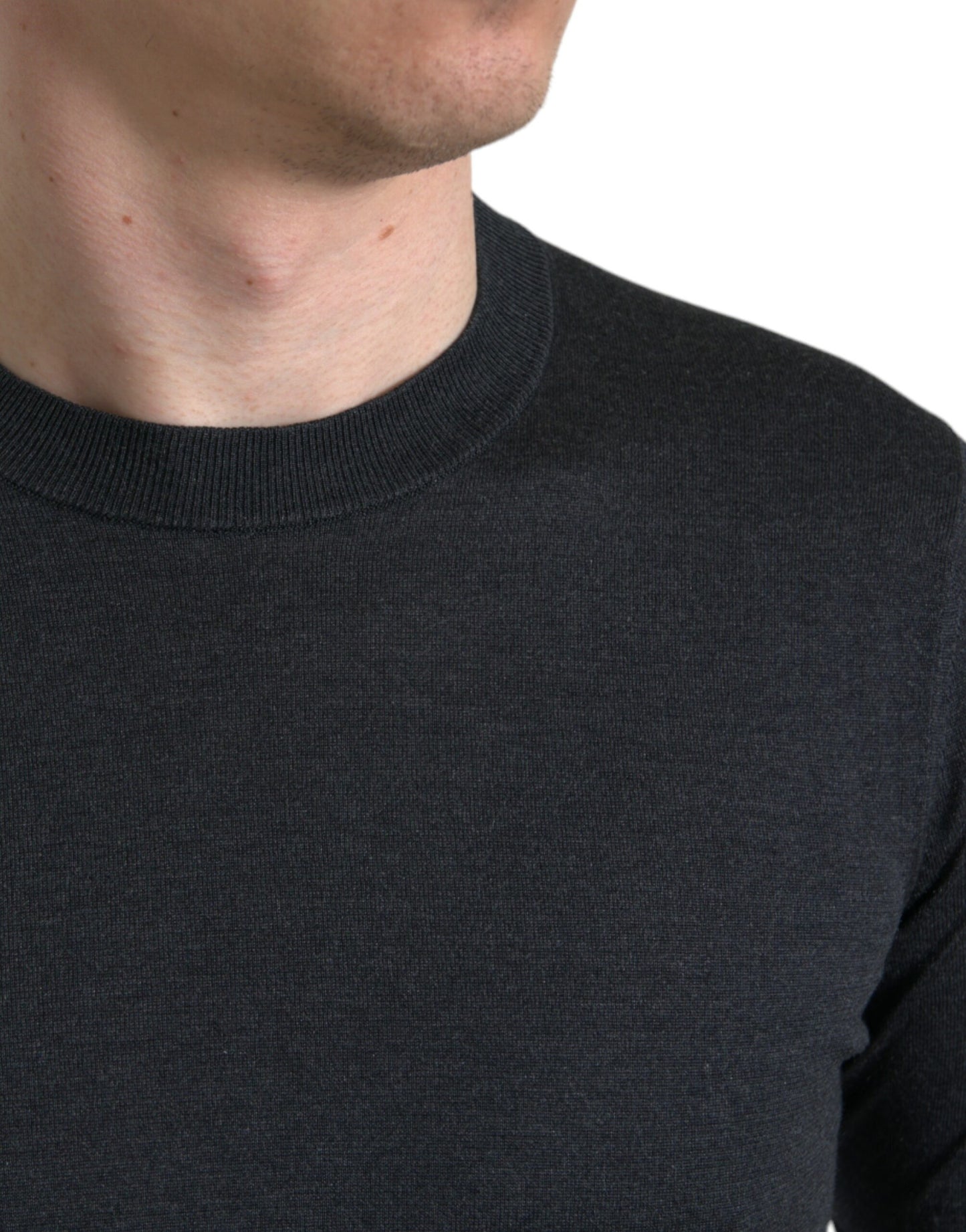 Dolce & Gabbana – Dunkelgraues T-Shirt mit Rundhalsausschnitt und kurzen Ärmeln