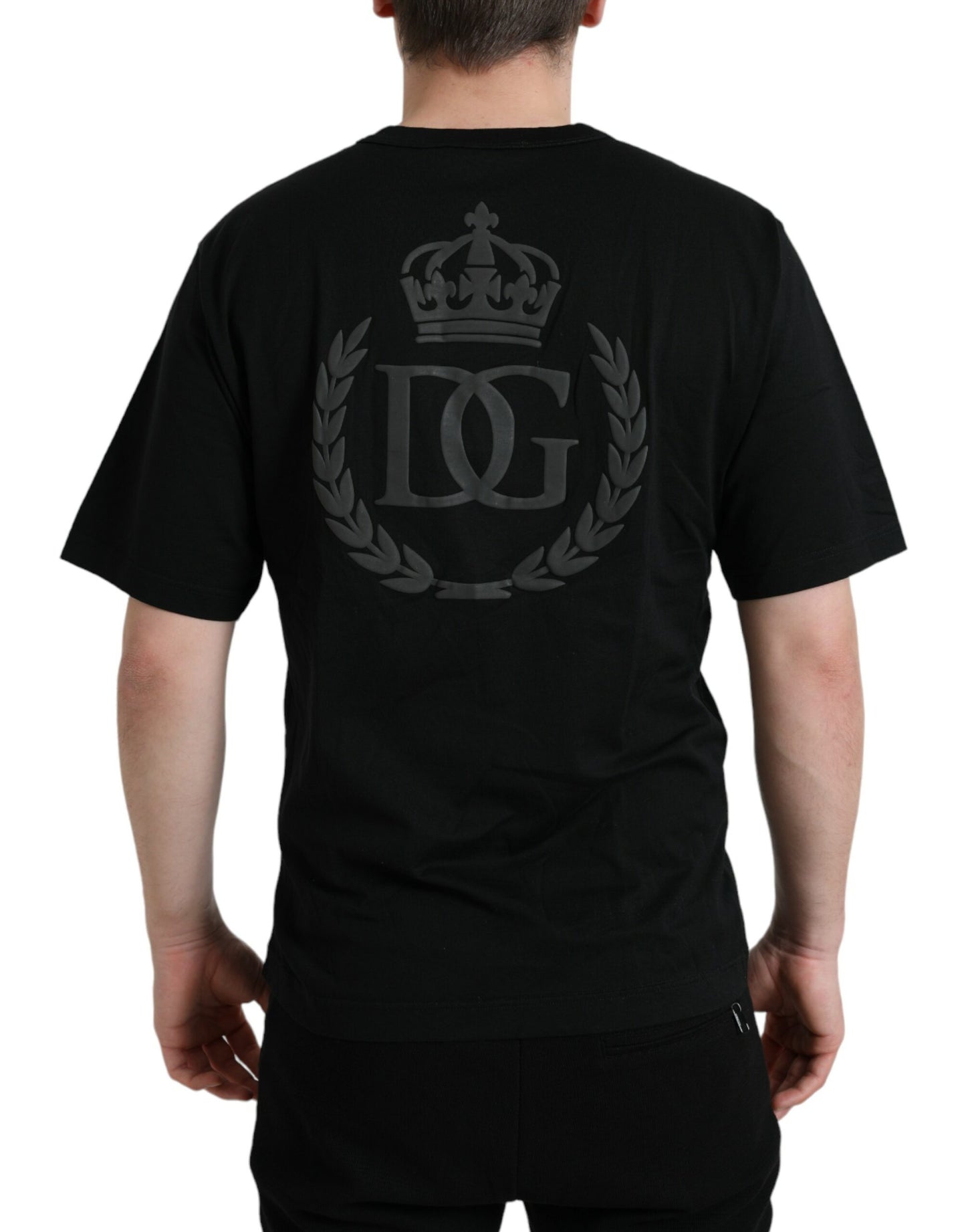 Dolce & Gabbana – Schwarzes T-Shirt mit Rundhalsausschnitt und kurzen Ärmeln und geprägtem Logo