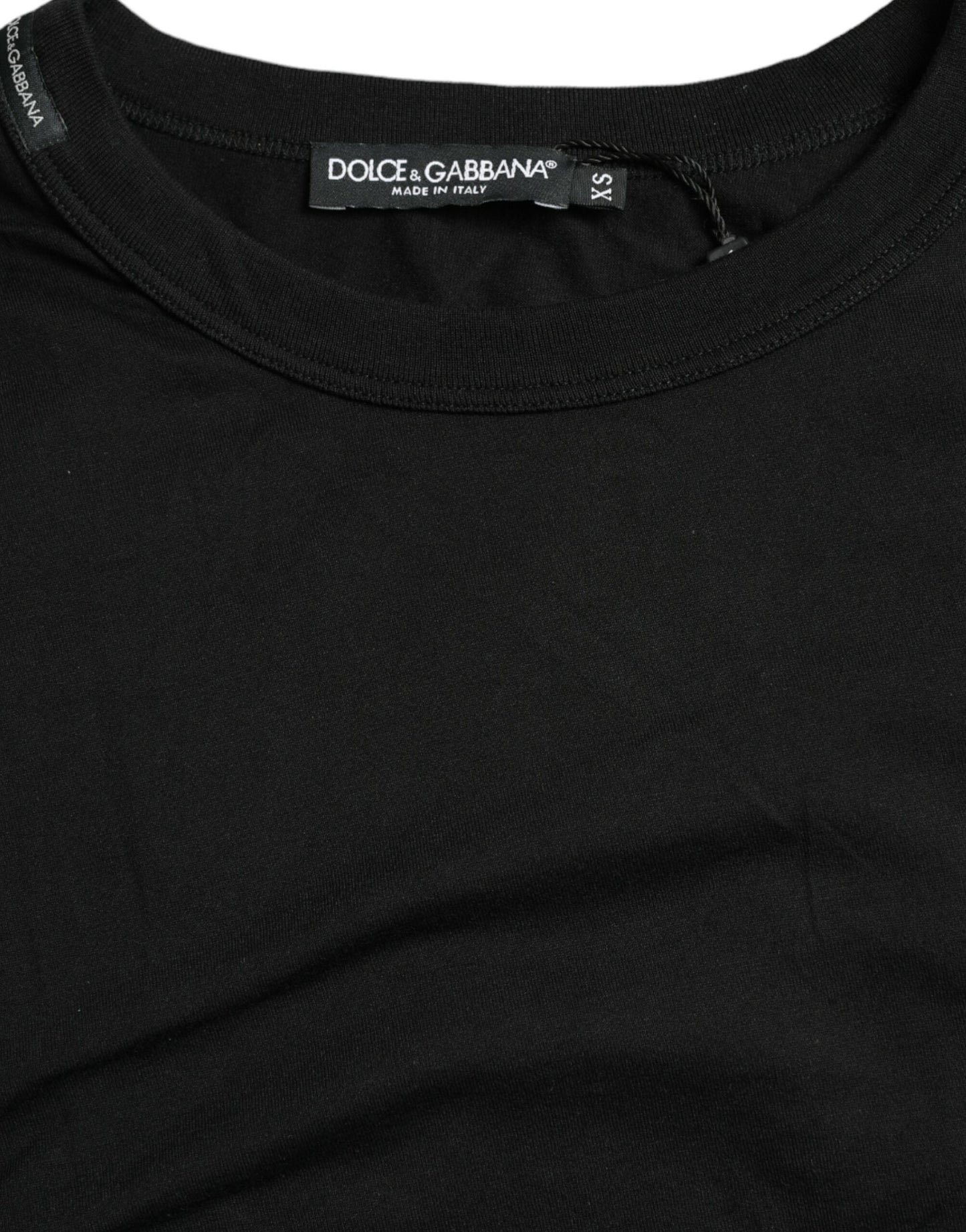 Dolce & Gabbana – Schwarzes T-Shirt mit Rundhalsausschnitt und kurzen Ärmeln und geprägtem Logo