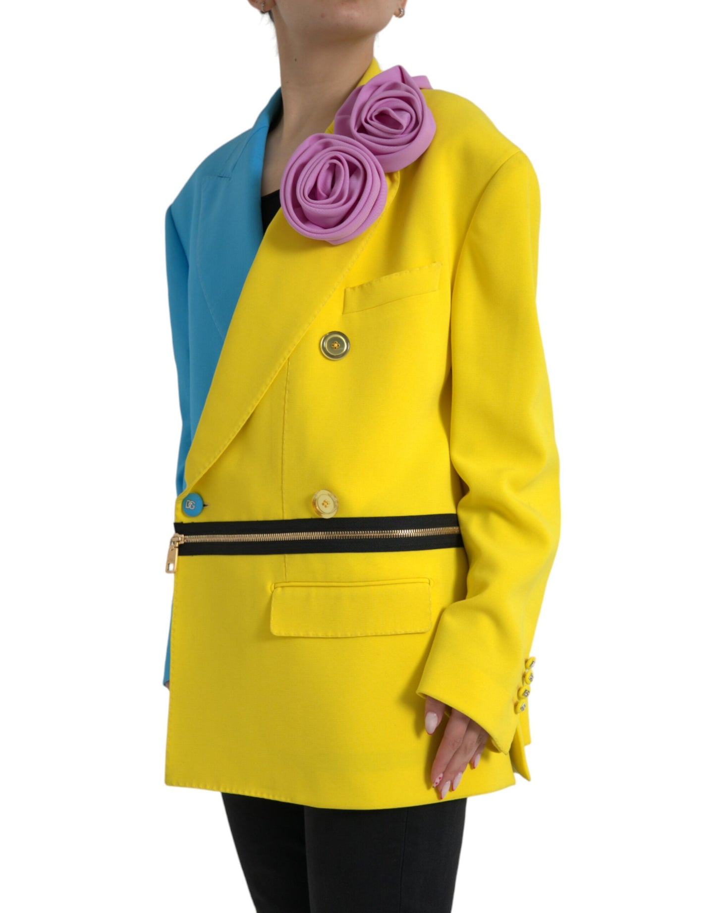 Dolce & Gabbana – Mehrfarbige Patchwork-Manteljacke mit Blumenapplikationen