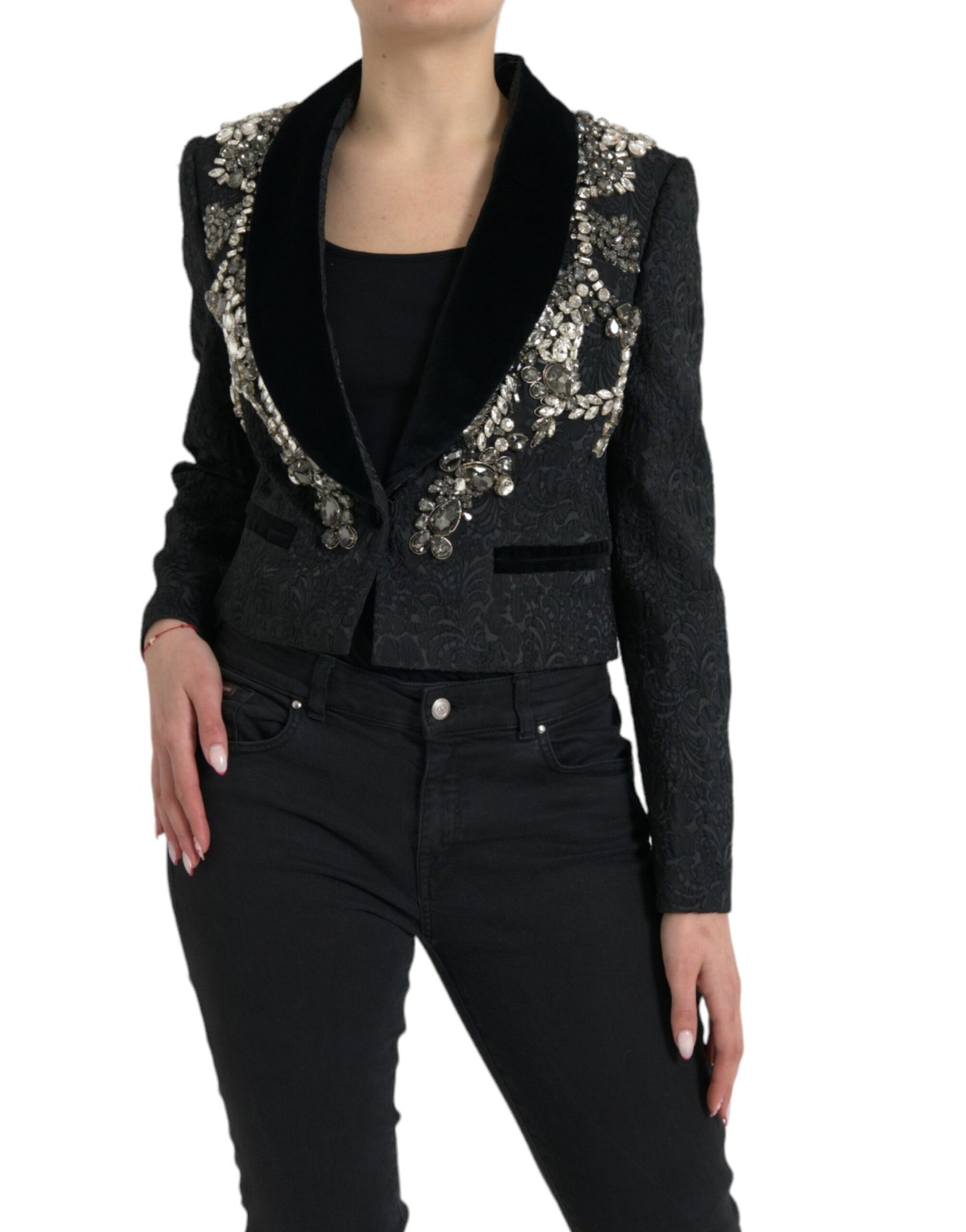 Dolce & Gabbana – Schwarze Manteljacke mit Kristallverzierung