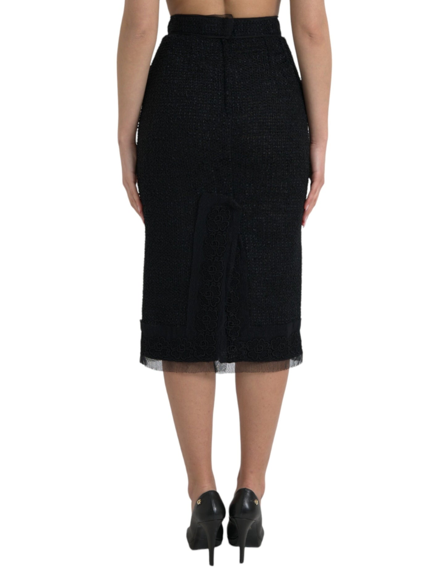 Dolce & Gabbana – Schwarzer Midirock aus Wolle mit hoher Taille und Bleistiftschnitt