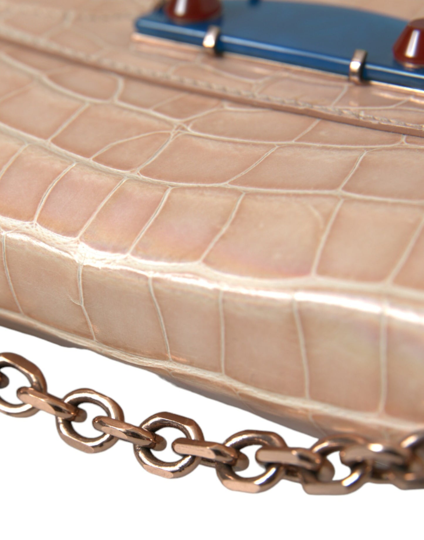 Balenciaga Beige Blau Achat Exotisches Leder Gold Kette Handtasche Tasche