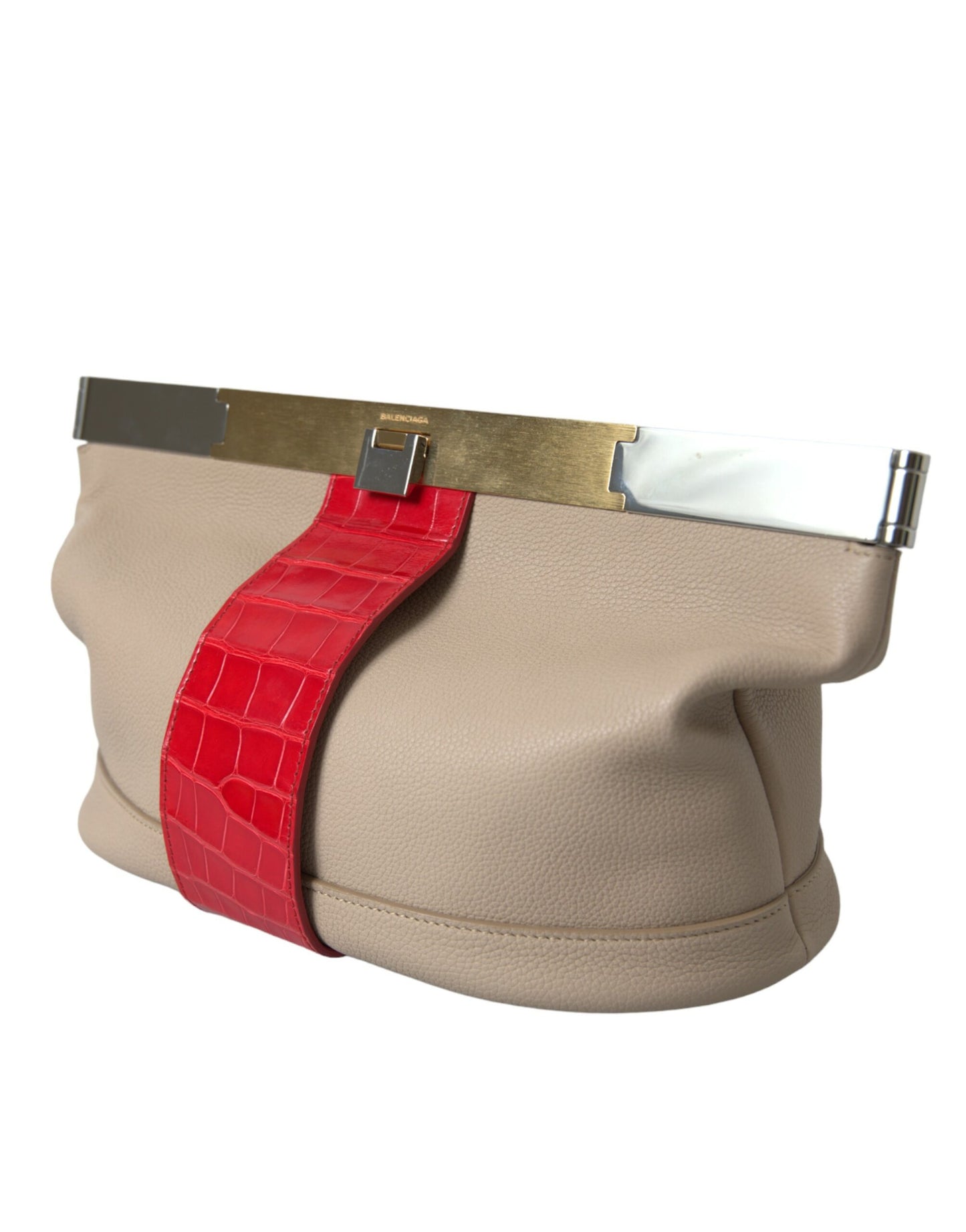 Balenciaga Beige-Rot Zweifarbige Beuteltasche aus exotischem Leder