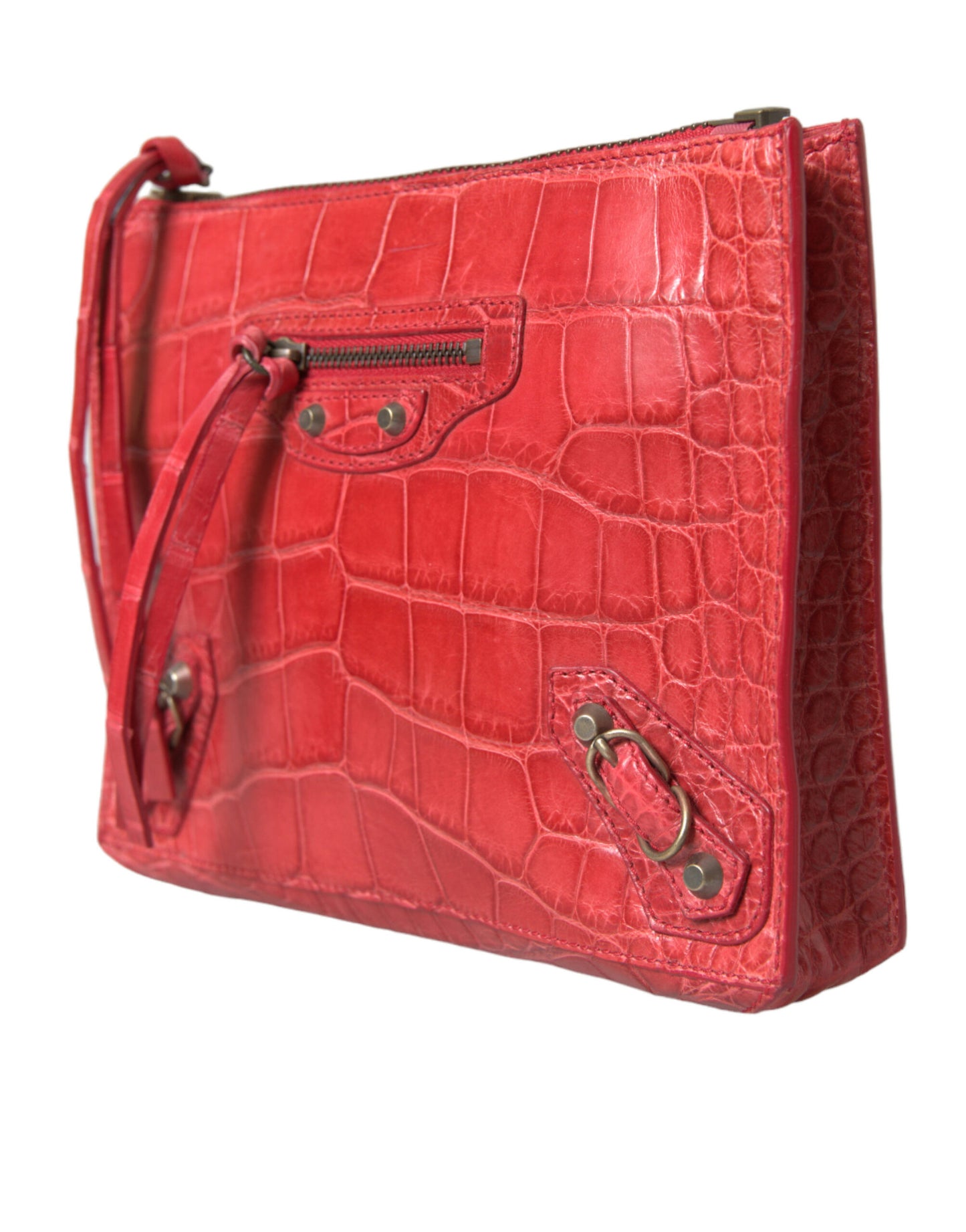 Balenciaga Rote Exotische Haut Leder Klassische Beutel Geldbörse Handgelenk Tasche