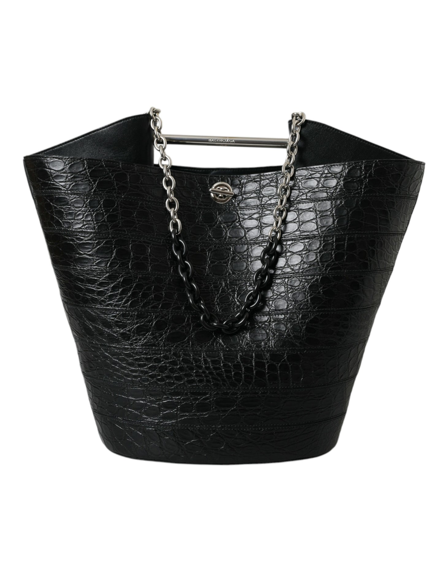 Balenciaga – Maxi-Eimertasche aus exotischem Leder in Schwarz