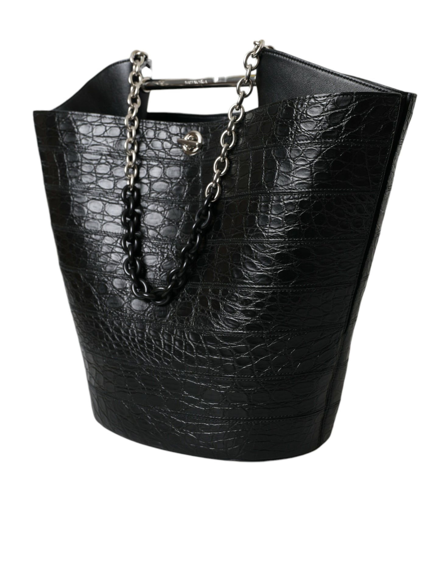 Balenciaga – Maxi-Eimertasche aus exotischem Leder in Schwarz