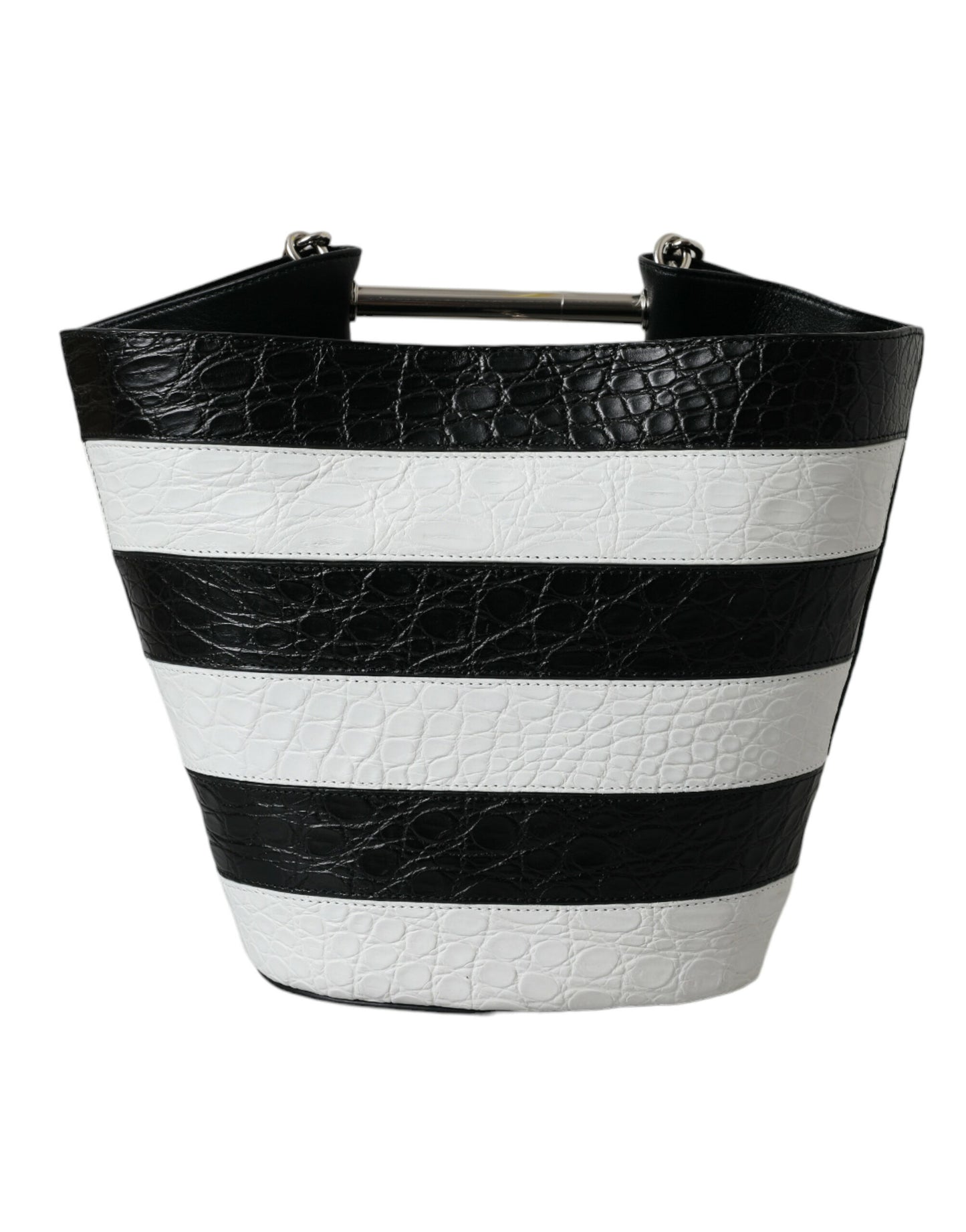 Balenciaga – Maxi-Eimertasche aus Leder mit Streifen in Schwarz und Weiß