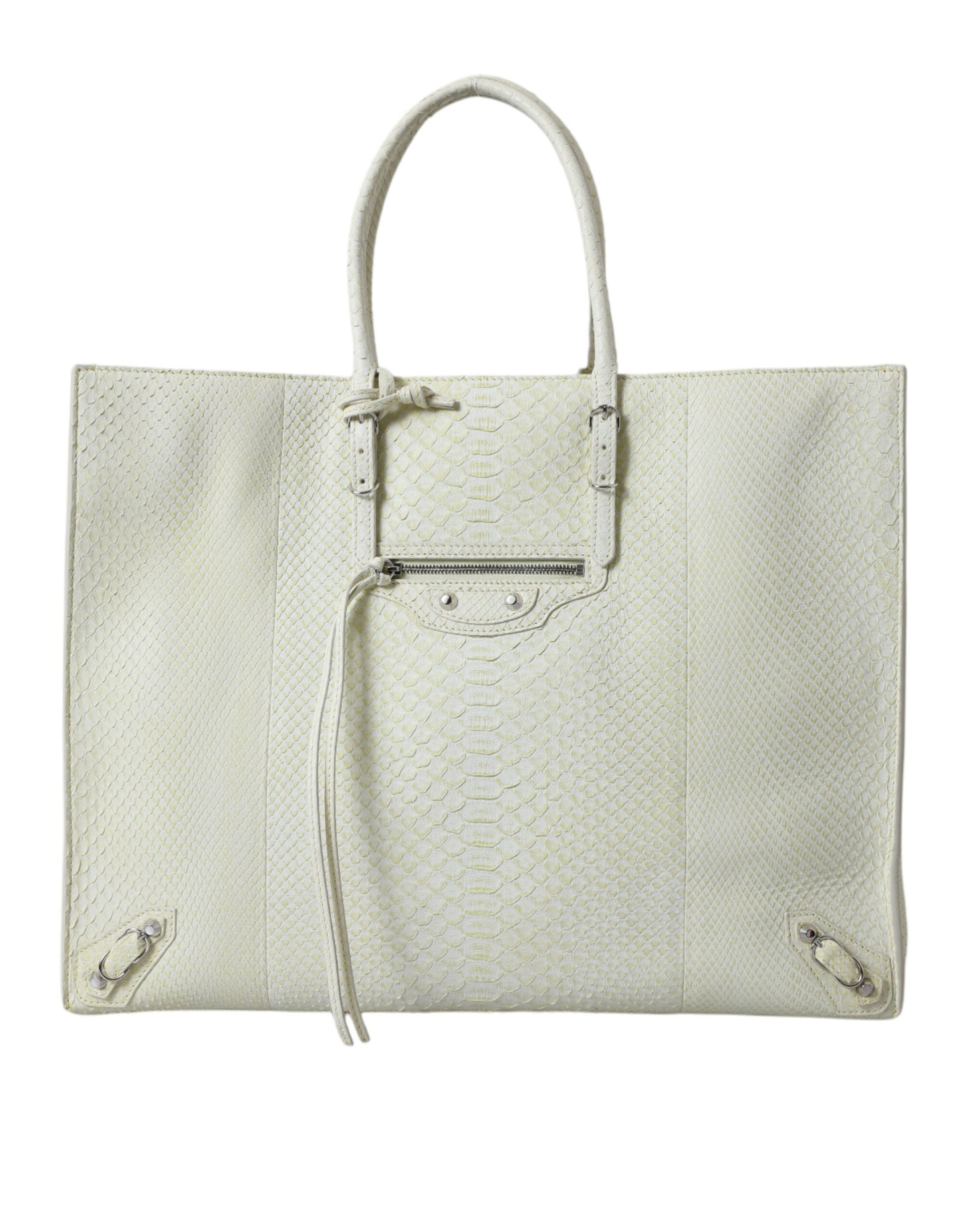 Balenciaga Weiß Gelb Exotische Haut Leder Einkaufstasche Papiertasche