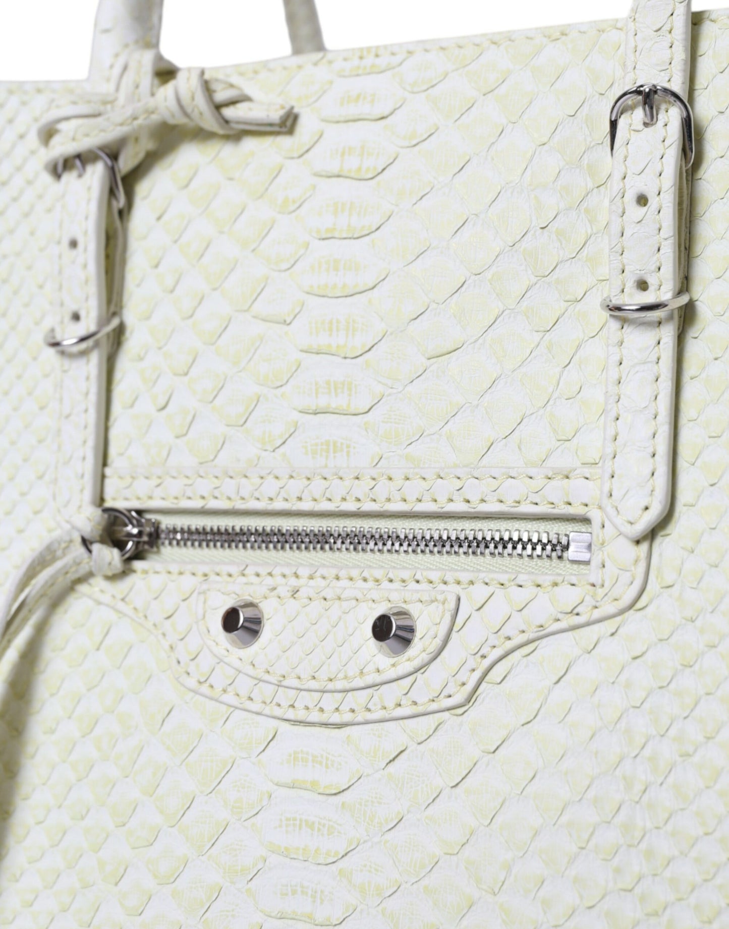 Balenciaga Weiß Gelb Exotische Haut Leder Einkaufstasche Papiertasche