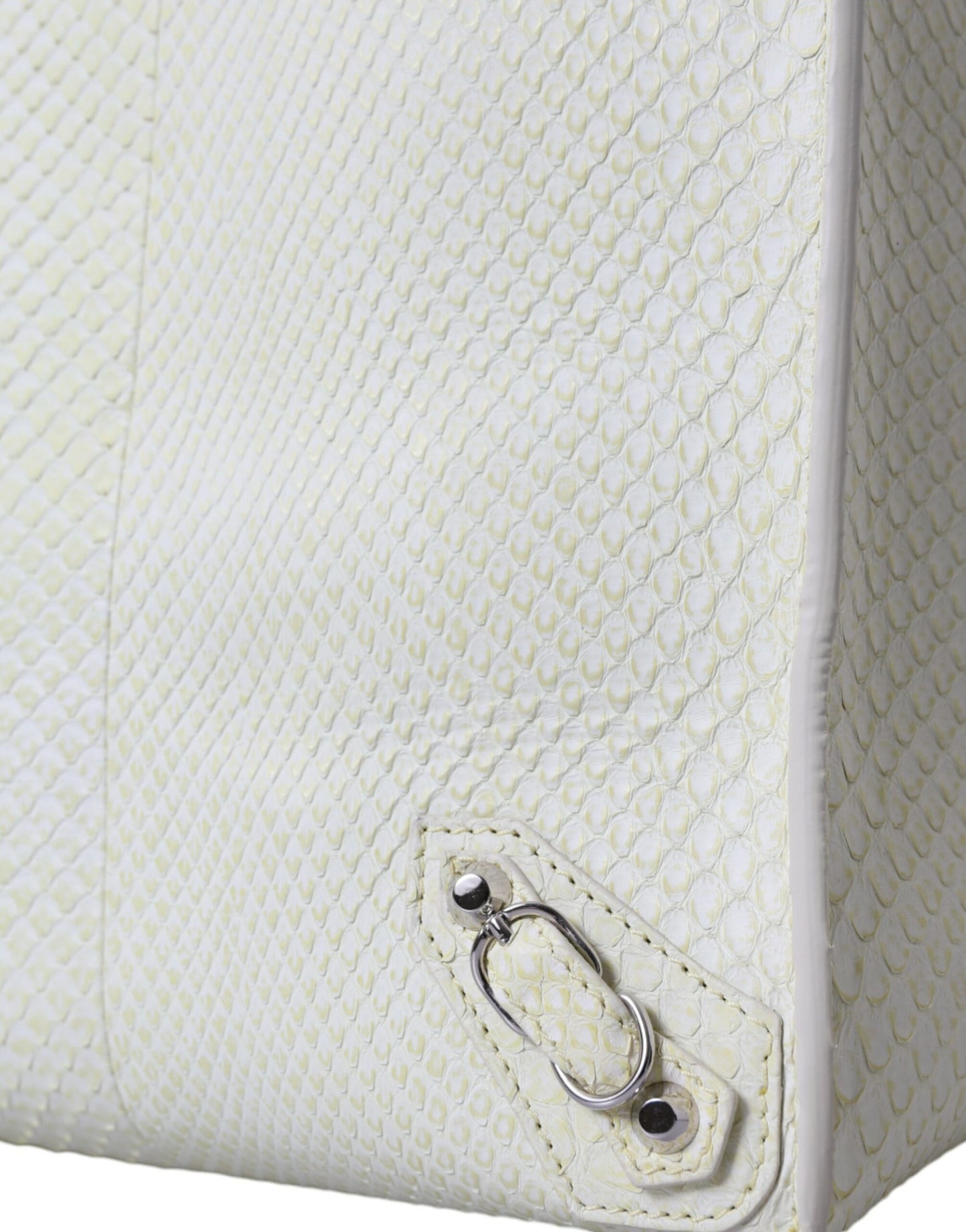 Balenciaga Weiß Gelb Exotische Haut Leder Einkaufstasche Papiertasche