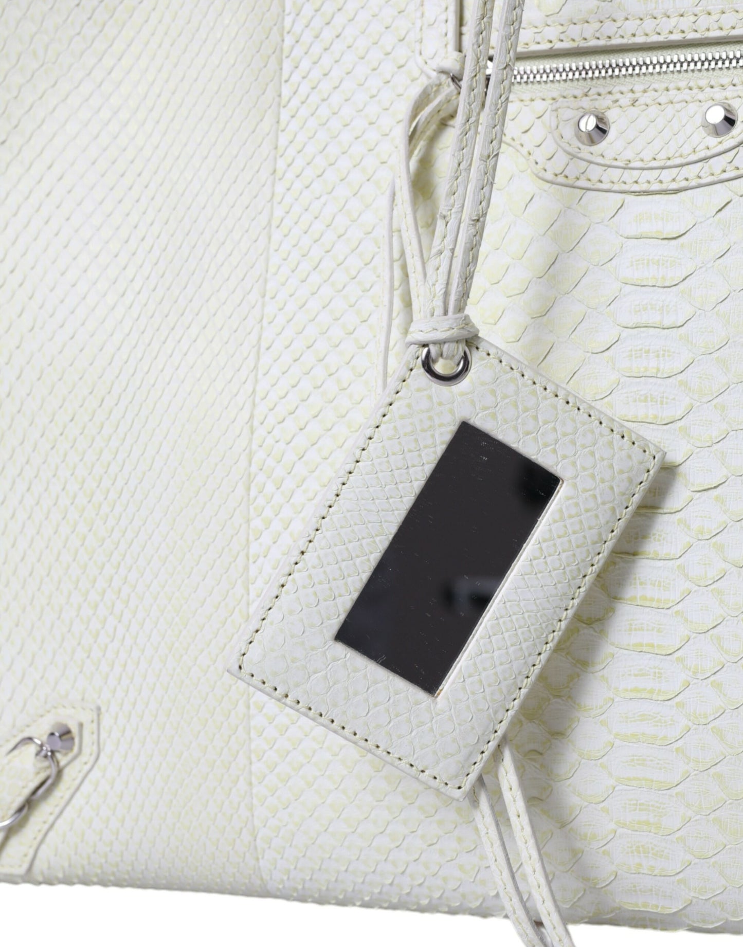 Balenciaga Weiß Gelb Exotische Haut Leder Einkaufstasche Papiertasche