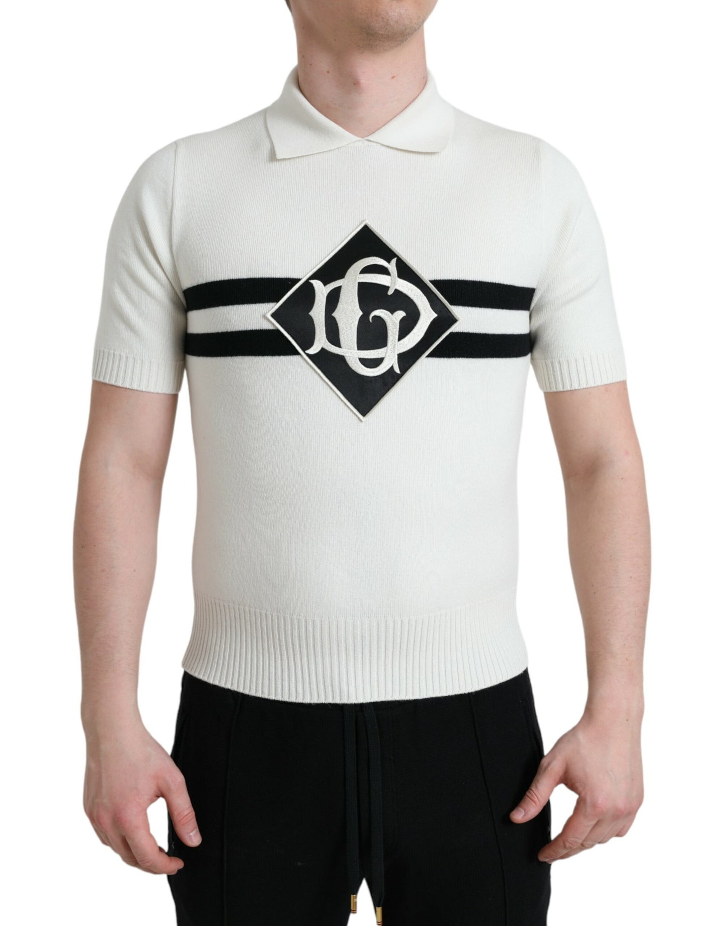 Dolce & Gabbana – Weißes Henley-Shirt mit Kragen und DG-Logo