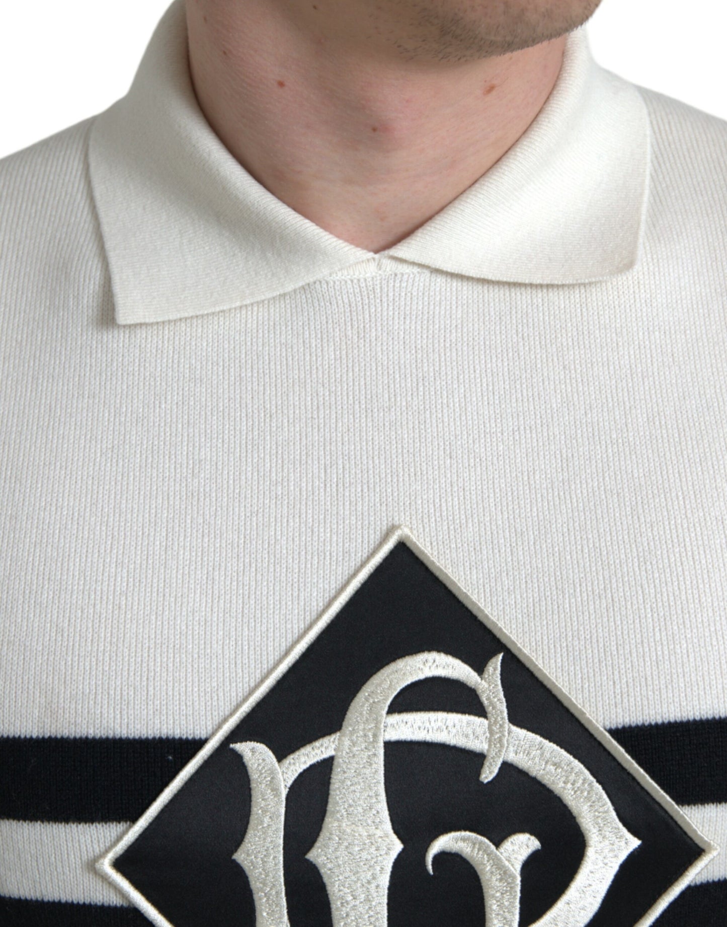 Dolce & Gabbana – Weißes Henley-Shirt mit Kragen und DG-Logo