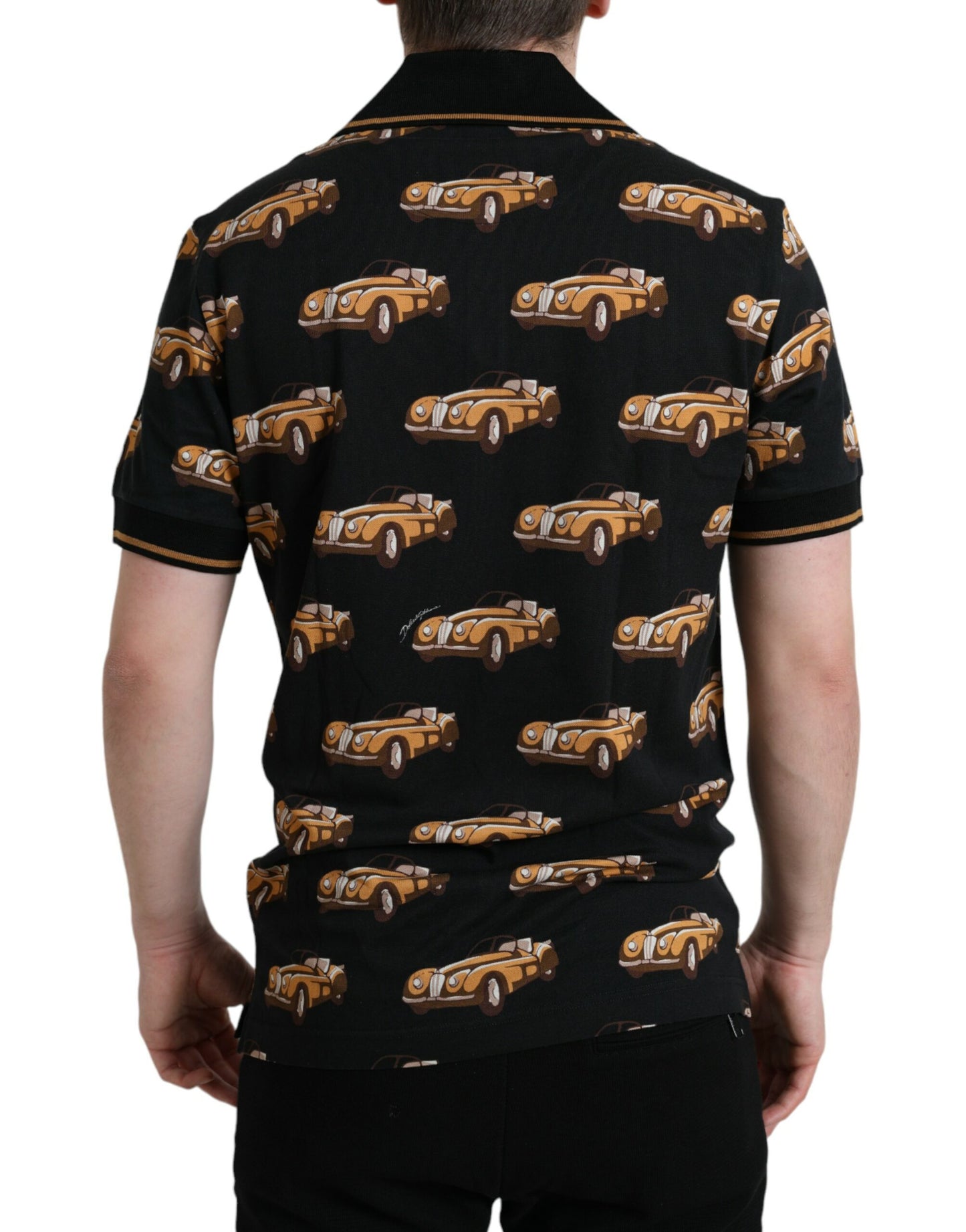 Dolce & Gabbana – Schwarzes Poloshirt mit Auto-Print und kurzen Ärmeln
